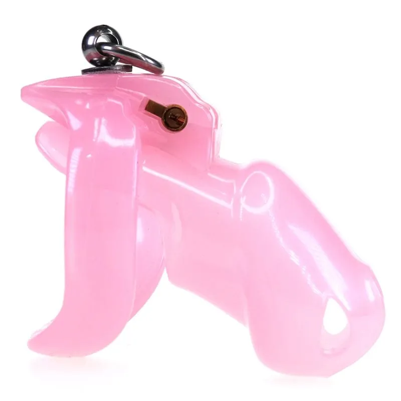 7233M      Sissy’s Clitty Leash Locking Pink Chastity with Lead Ring, Small Base Cock Ring Size