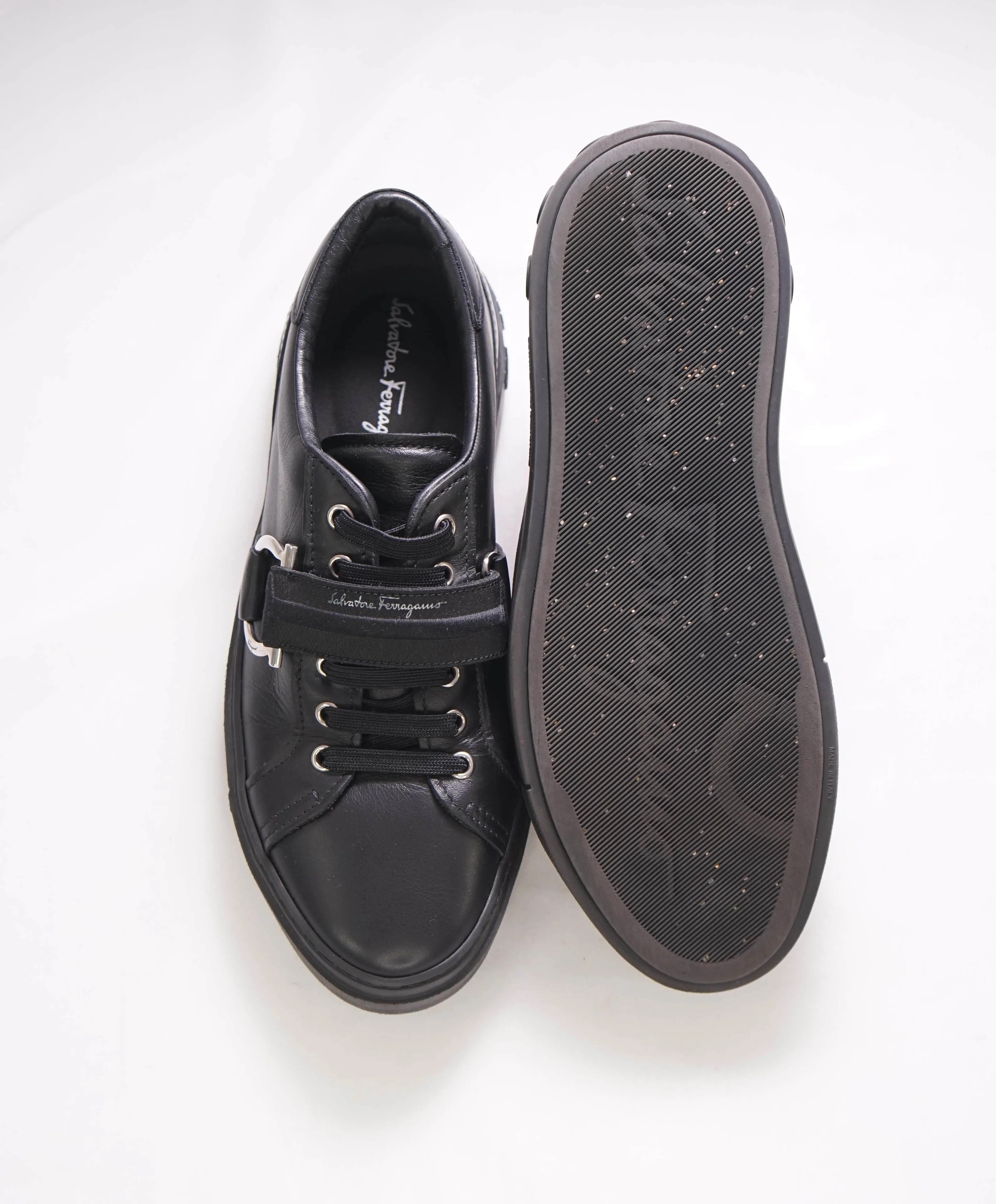 $750 SALVATORE FERRAGAMO - *GANCINI* Black Sneaker - 7.5 US