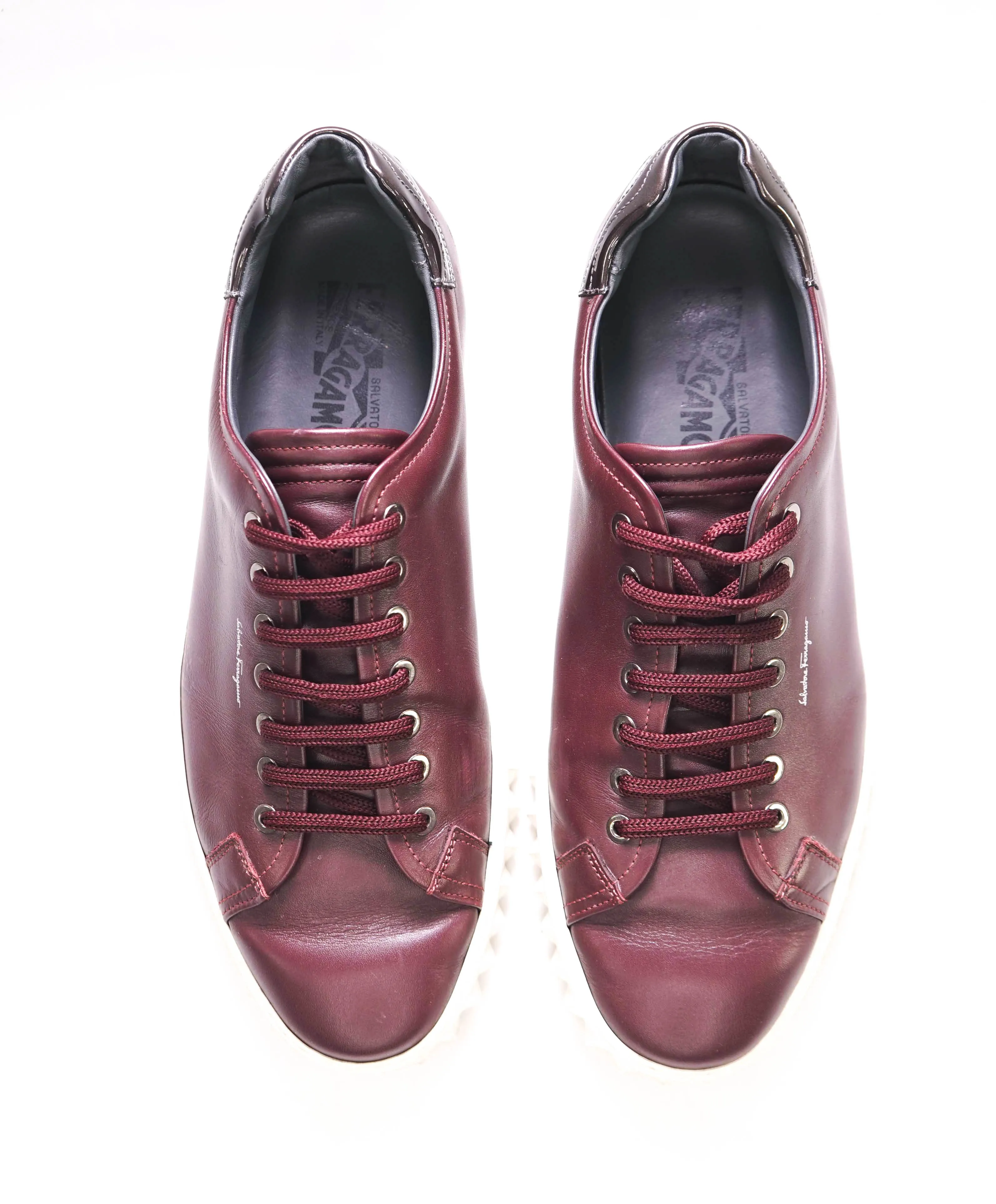 $750 SALVATORE FERRAGAMO - *Rhinoceros* Burgundy Gancini Sneaker - 10 US