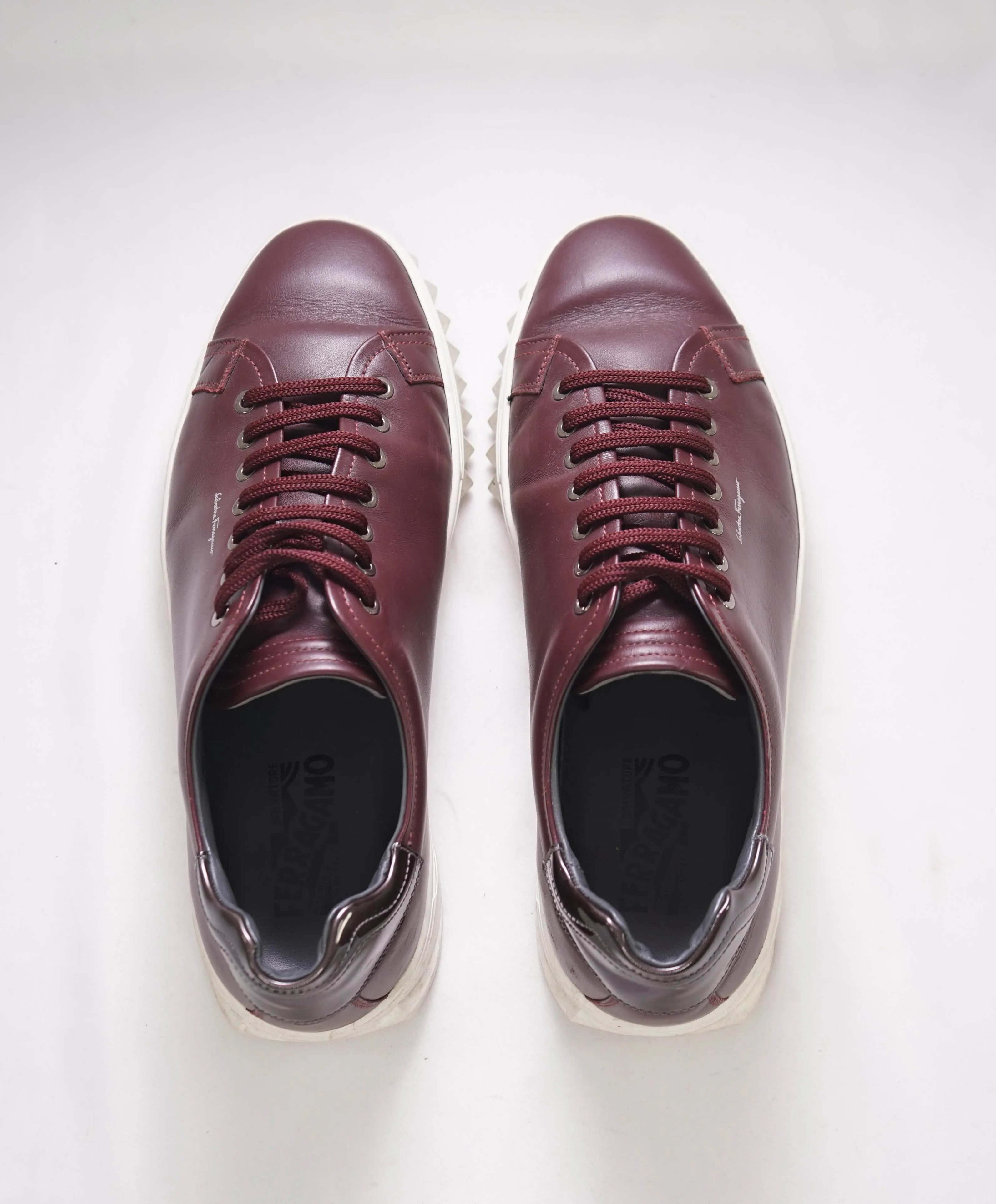 $750 SALVATORE FERRAGAMO - *Rhinoceros* Burgundy Gancini Sneaker - 10 US