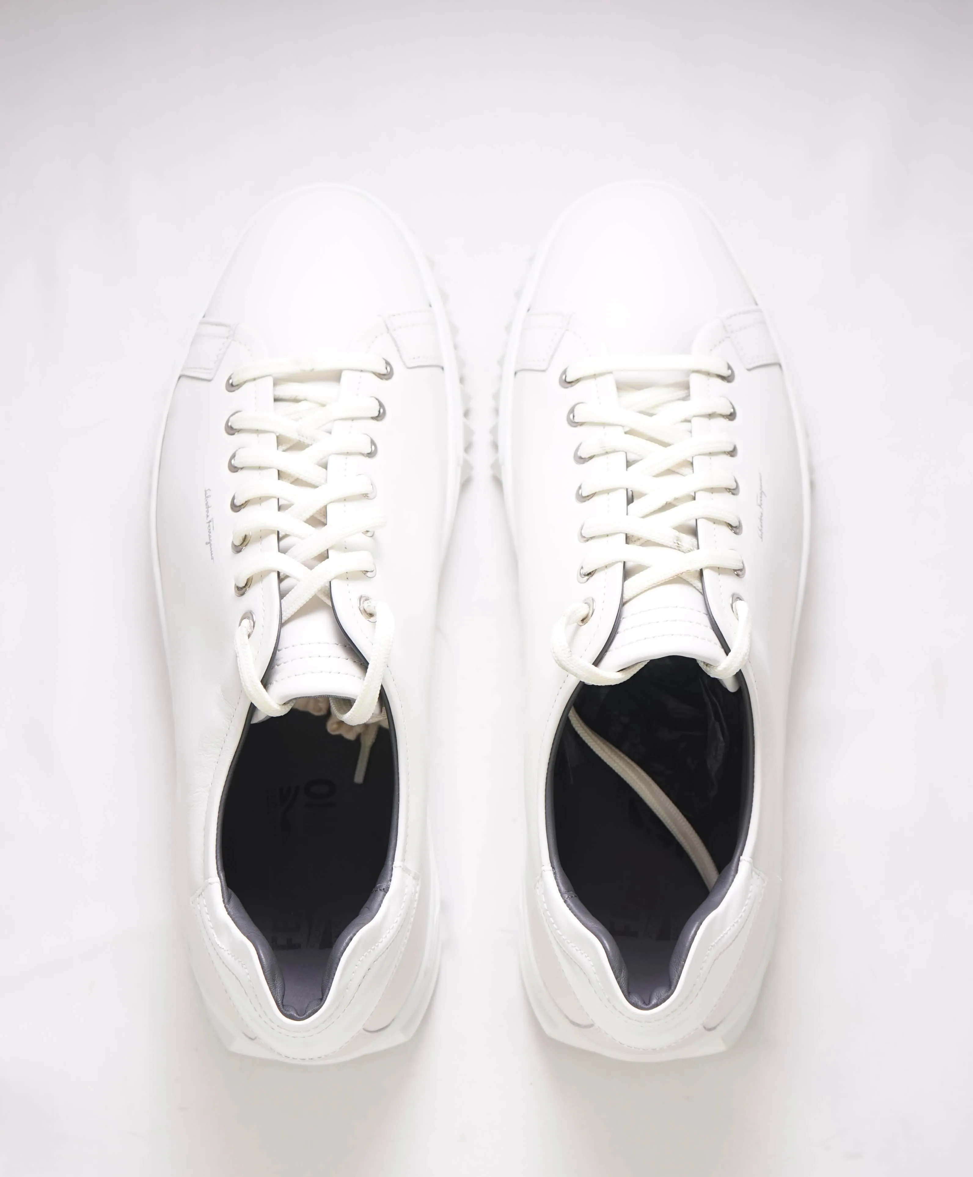 $750 SALVATORE FERRAGAMO - *Rhinoceros* White Gancini Sneaker - 10 US