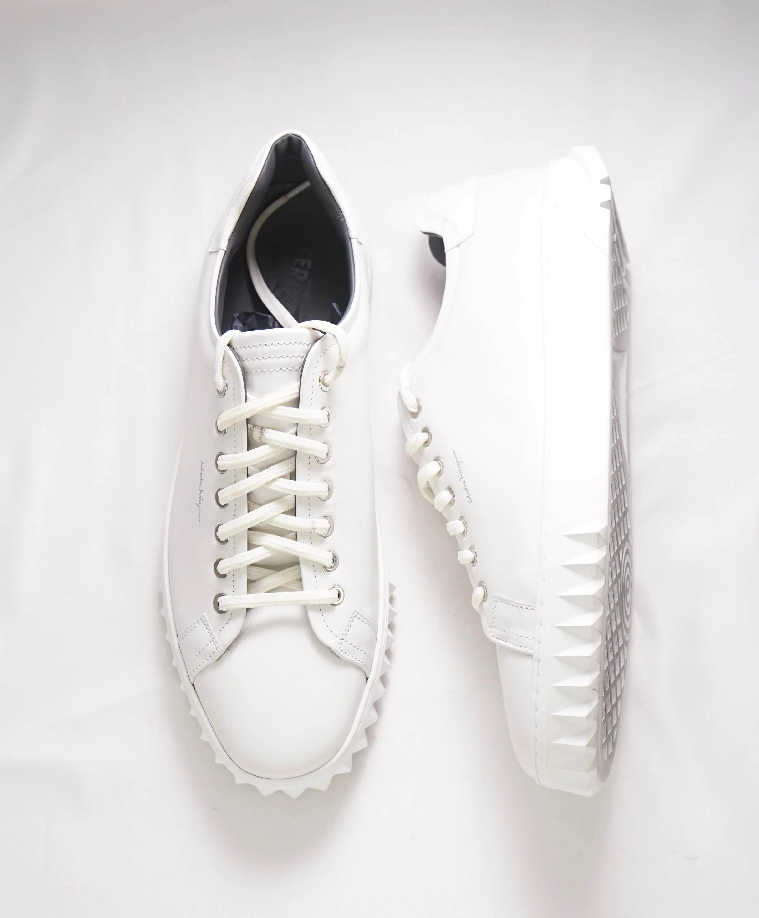 $750 SALVATORE FERRAGAMO - *Rhinoceros* White Gancini Sneaker - 10 US