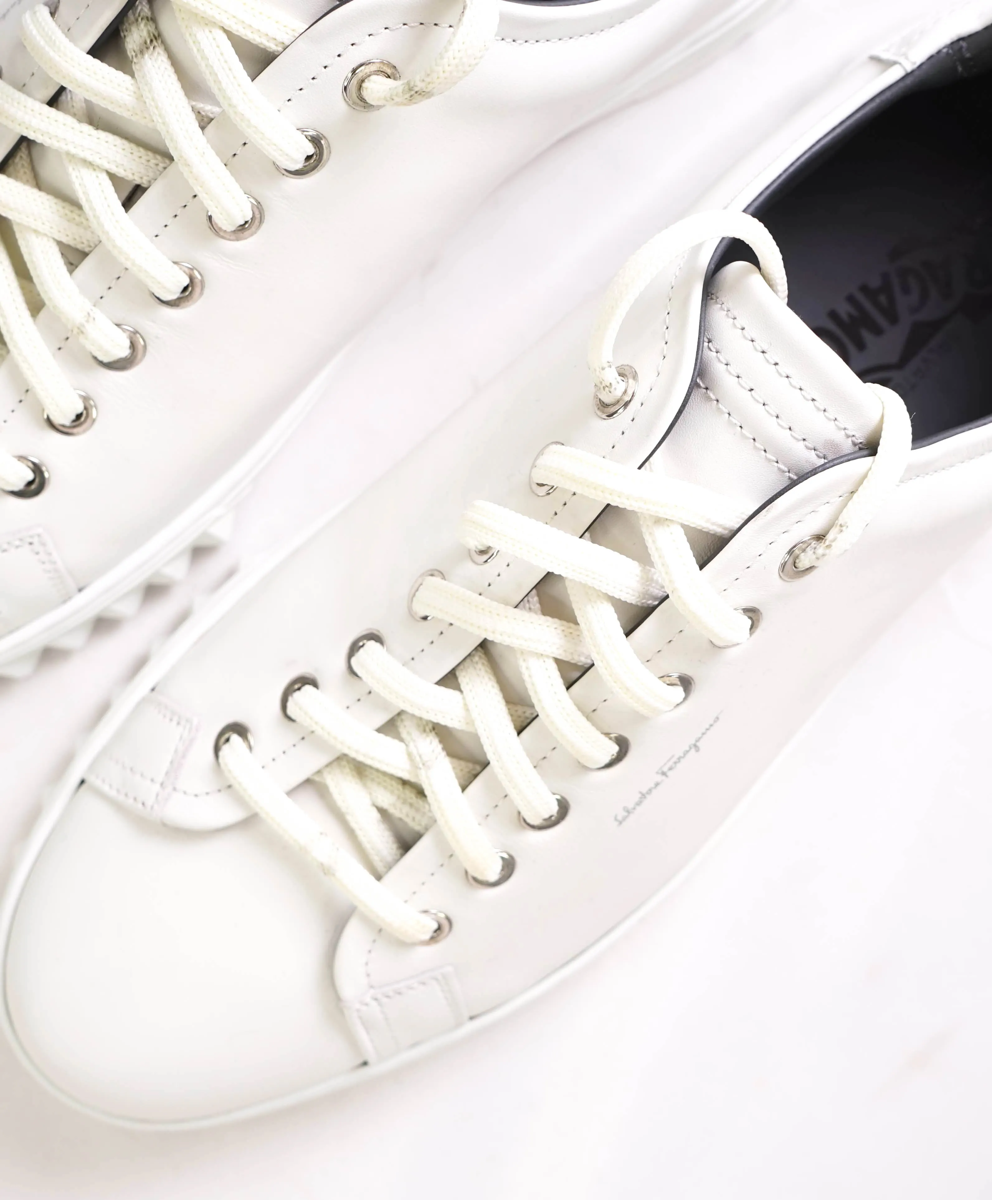$750 SALVATORE FERRAGAMO - *Rhinoceros* White Gancini Sneaker - 10 US