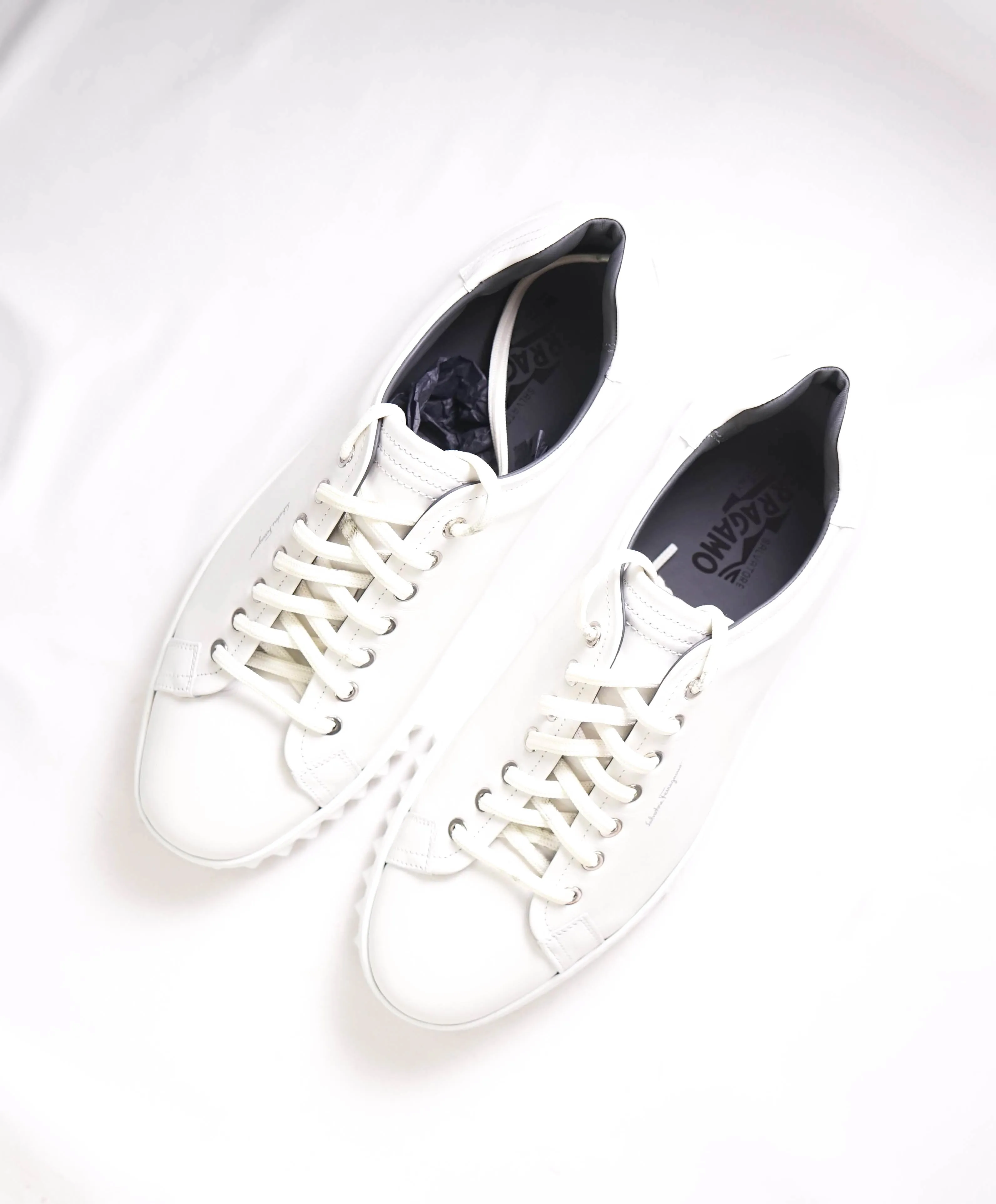 $750 SALVATORE FERRAGAMO - *Rhinoceros* White Gancini Sneaker - 10 US