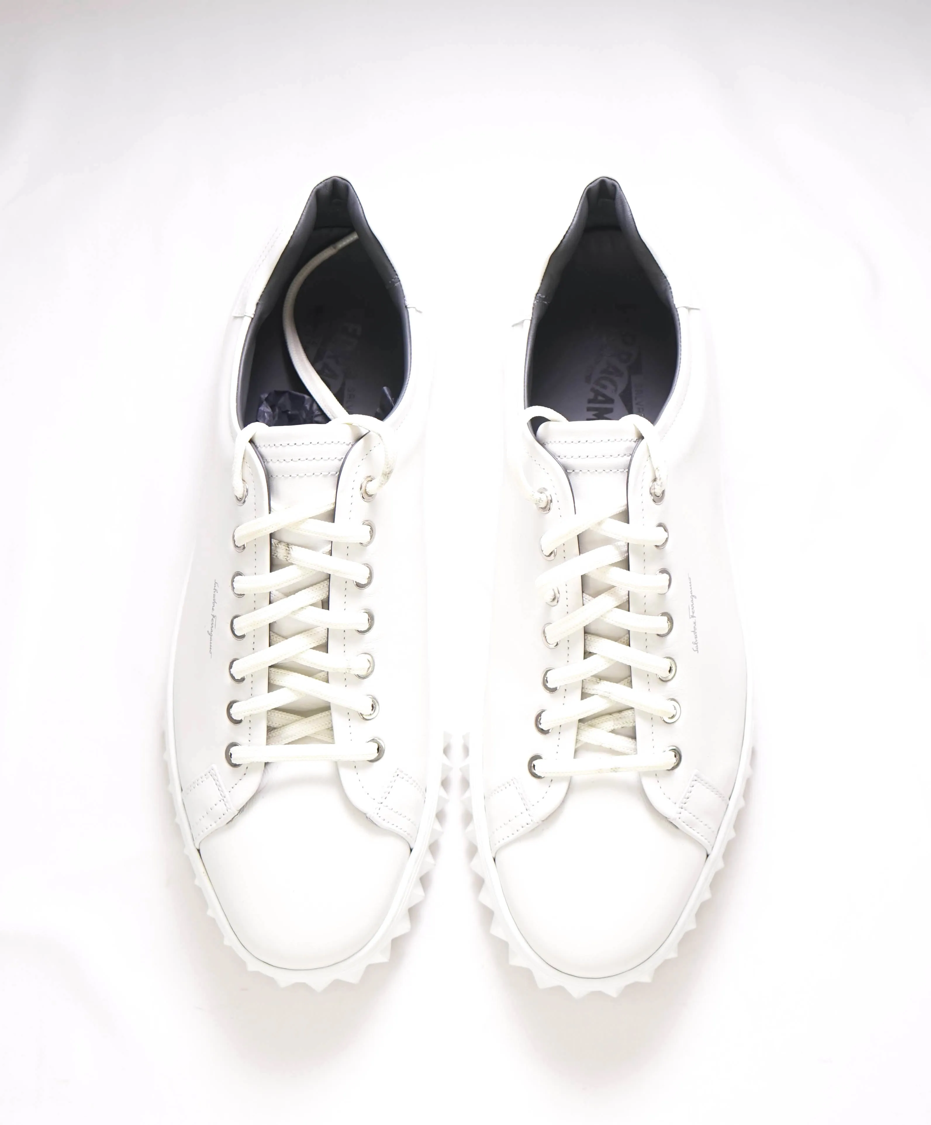 $750 SALVATORE FERRAGAMO - *Rhinoceros* White Gancini Sneaker - 10 US