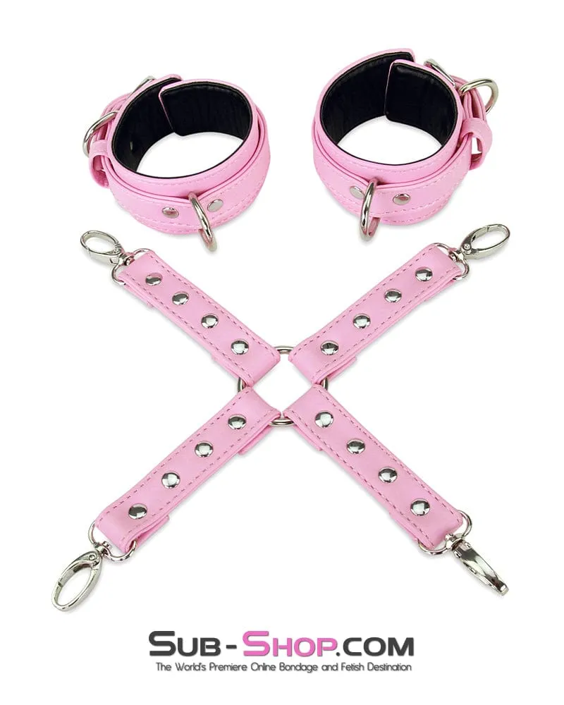 9945M      Pink Padded Bondage Belt, Thigh Cuffs, Wrist Cuffs and Connector Strap