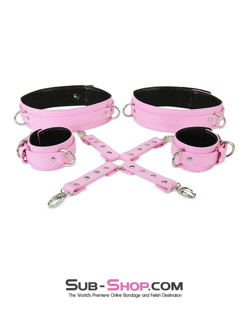 9945M      Pink Padded Bondage Belt, Thigh Cuffs, Wrist Cuffs and Connector Strap