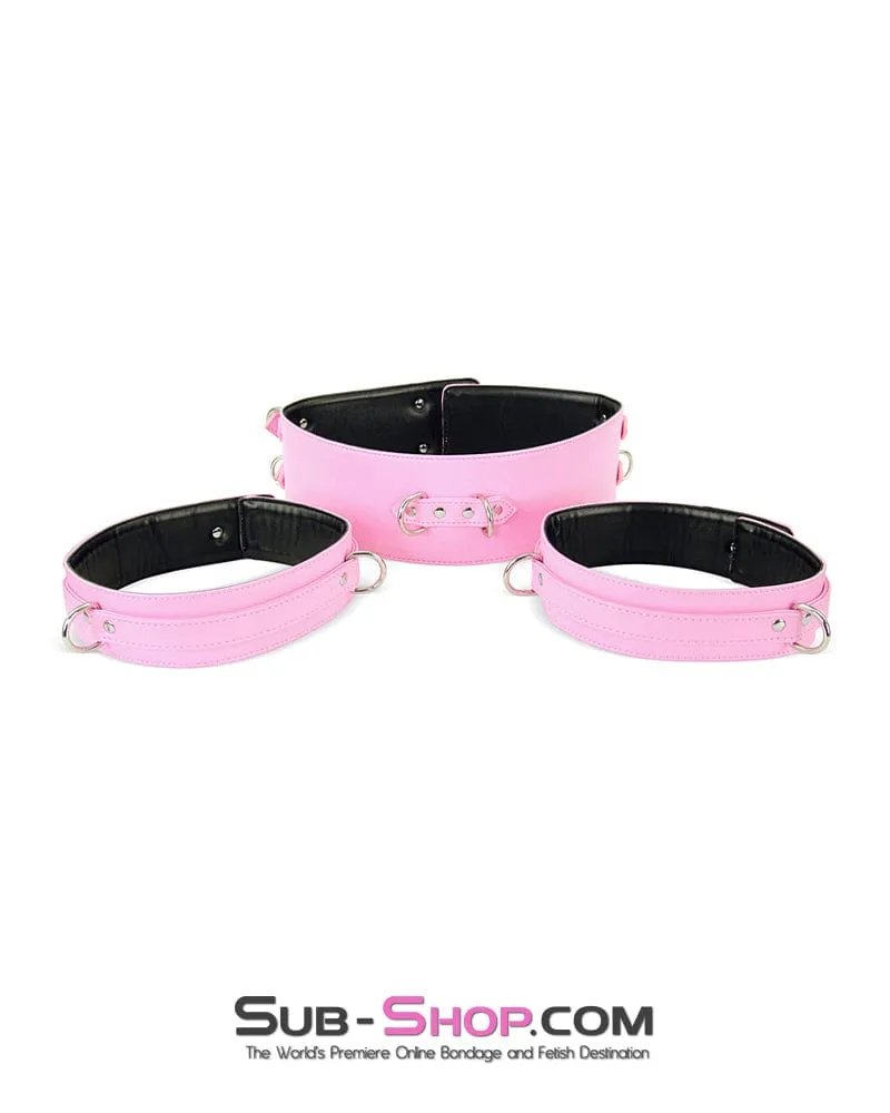 9945M      Pink Padded Bondage Belt, Thigh Cuffs, Wrist Cuffs and Connector Strap