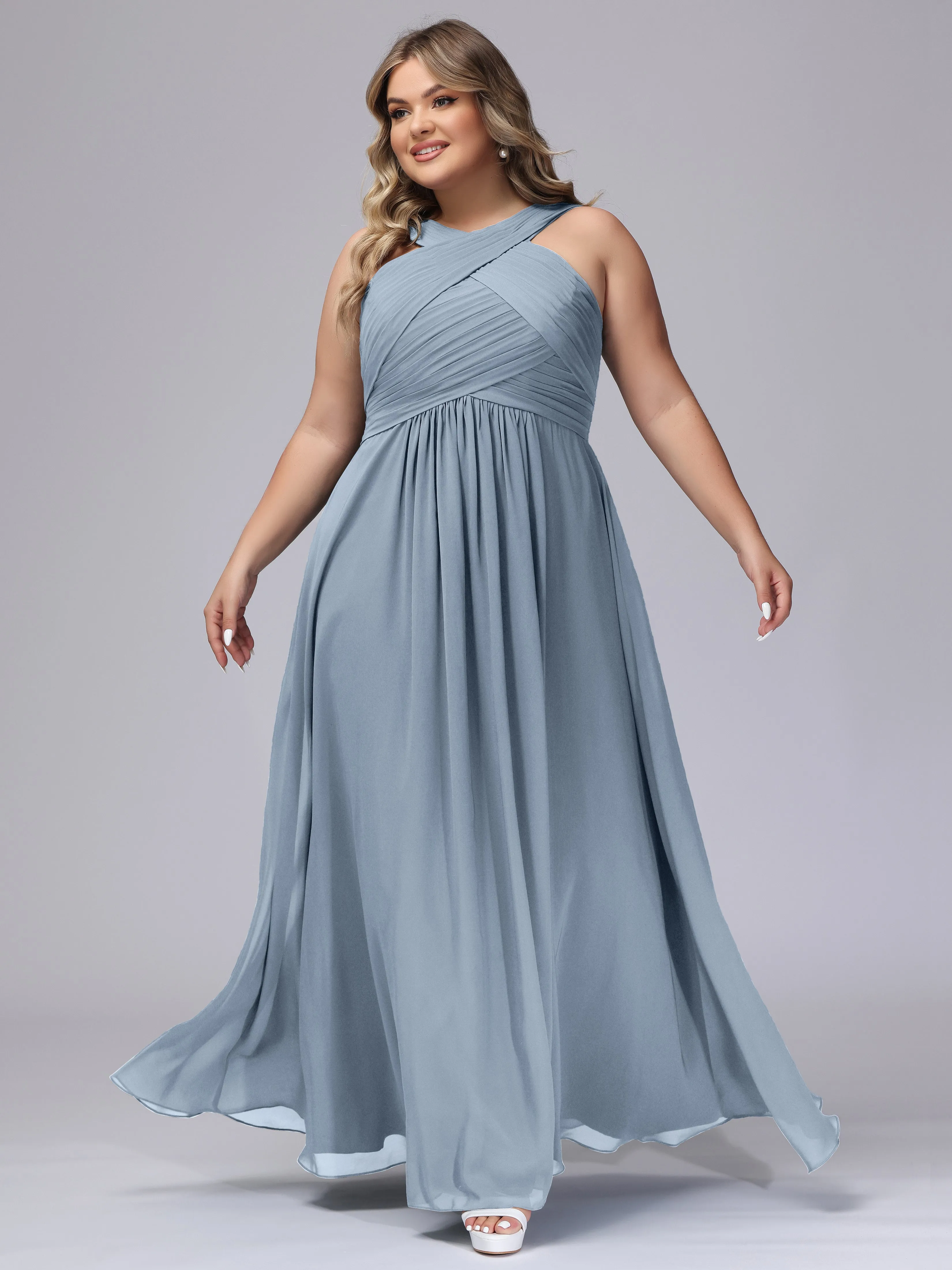 A-line Chiffon Straps  Plus Size Bridesmaid Dresses