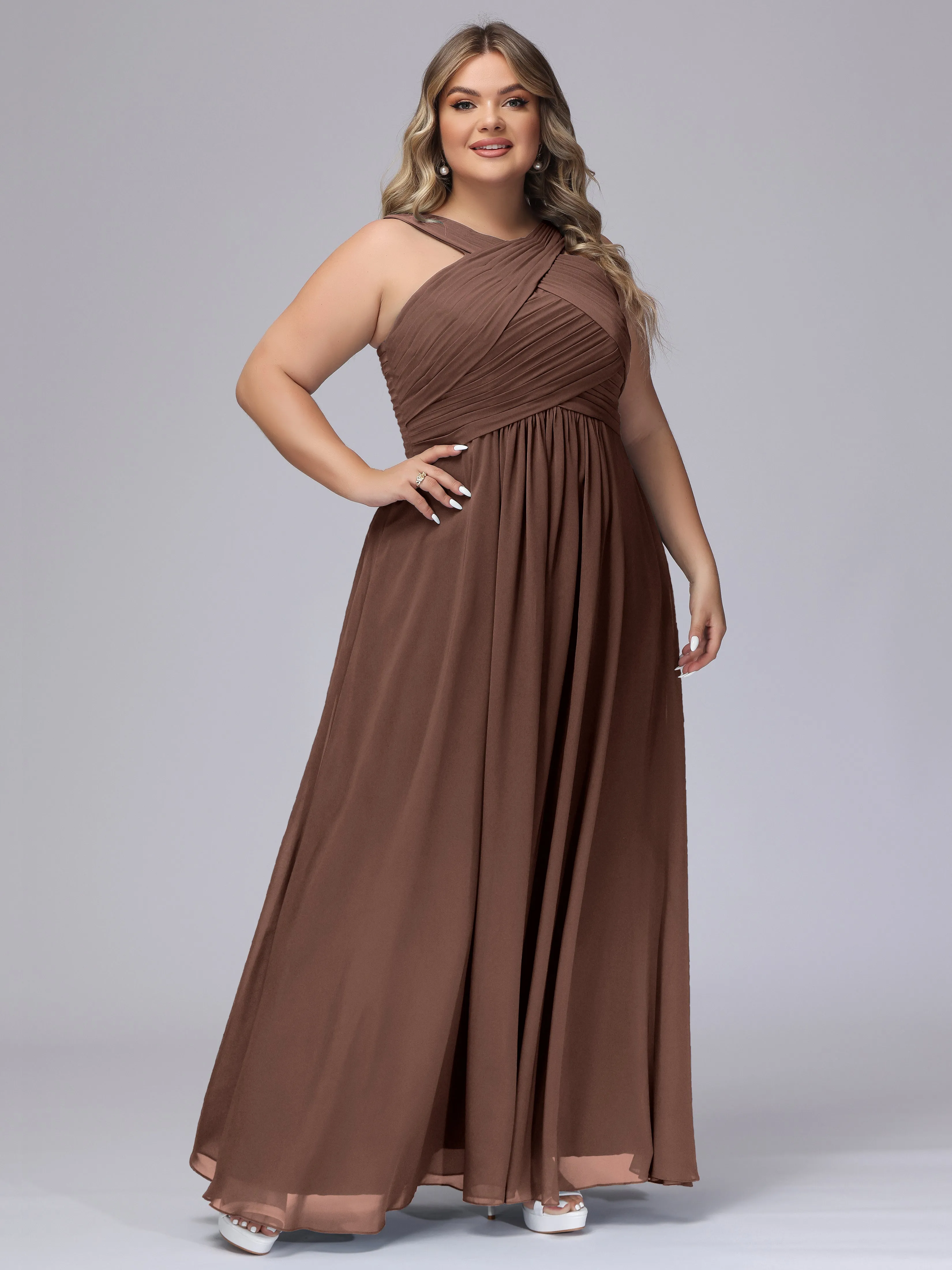 A-line Chiffon Straps  Plus Size Bridesmaid Dresses