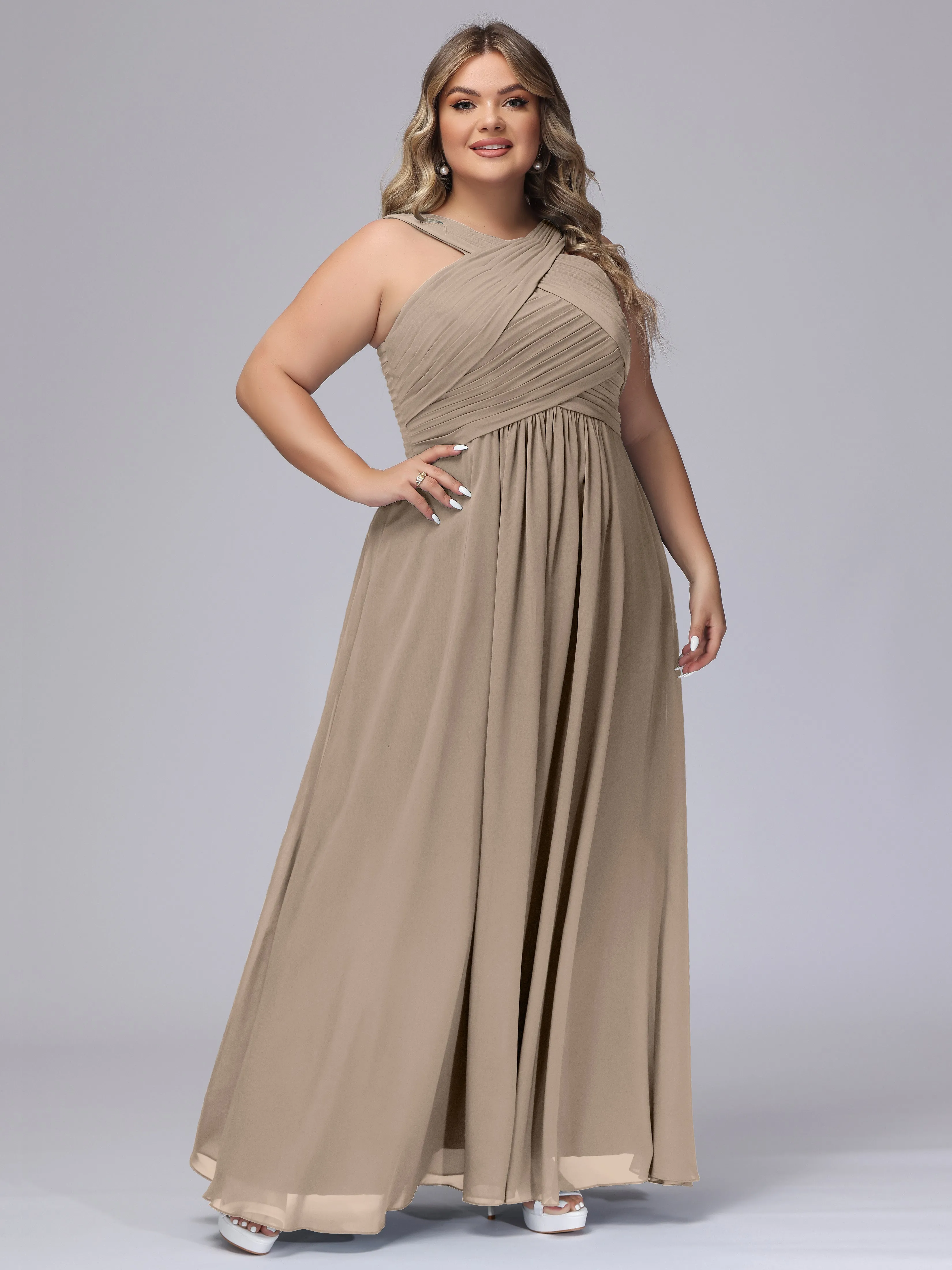 A-line Chiffon Straps  Plus Size Bridesmaid Dresses