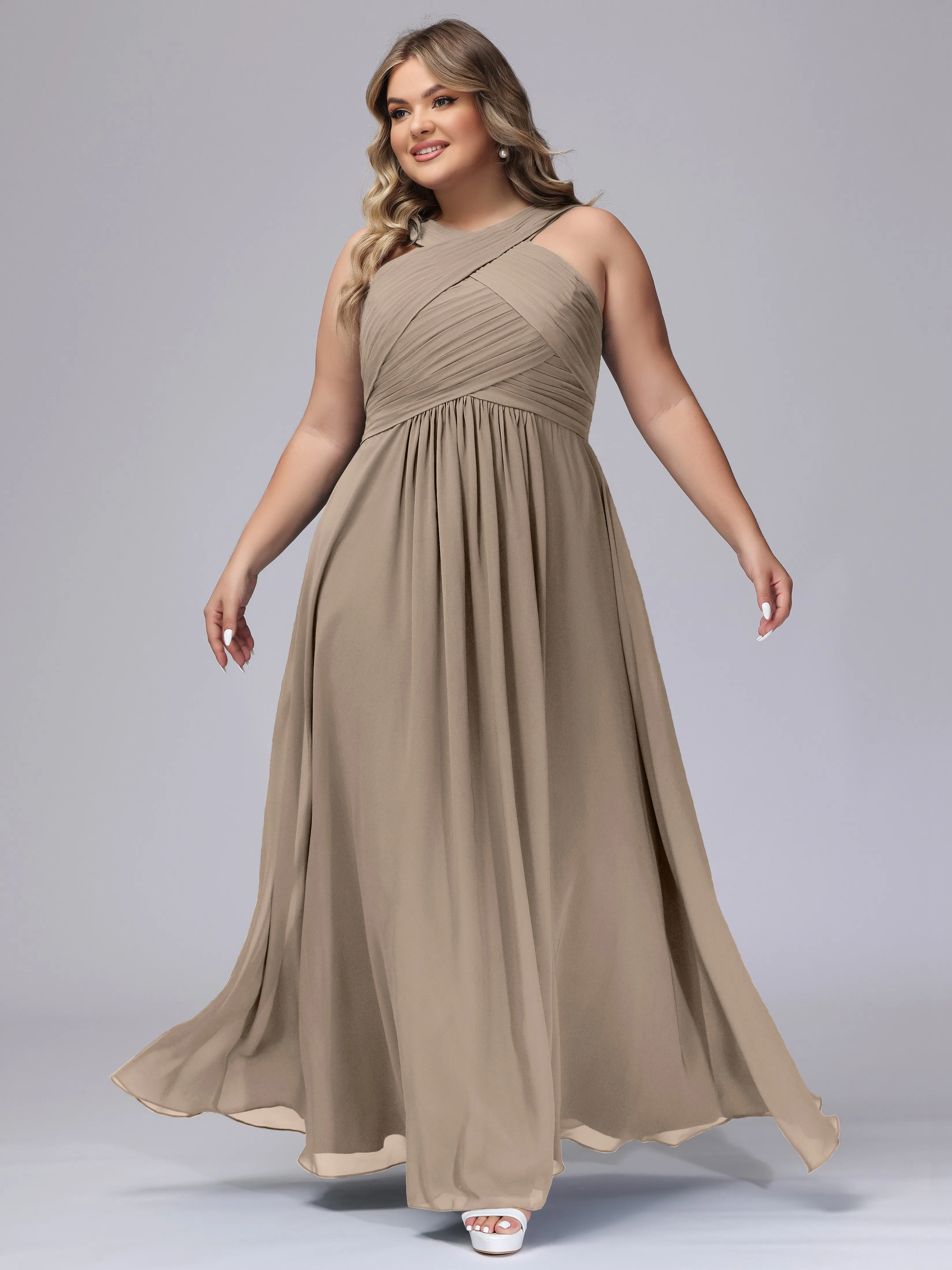 A-line Chiffon Straps  Plus Size Bridesmaid Dresses
