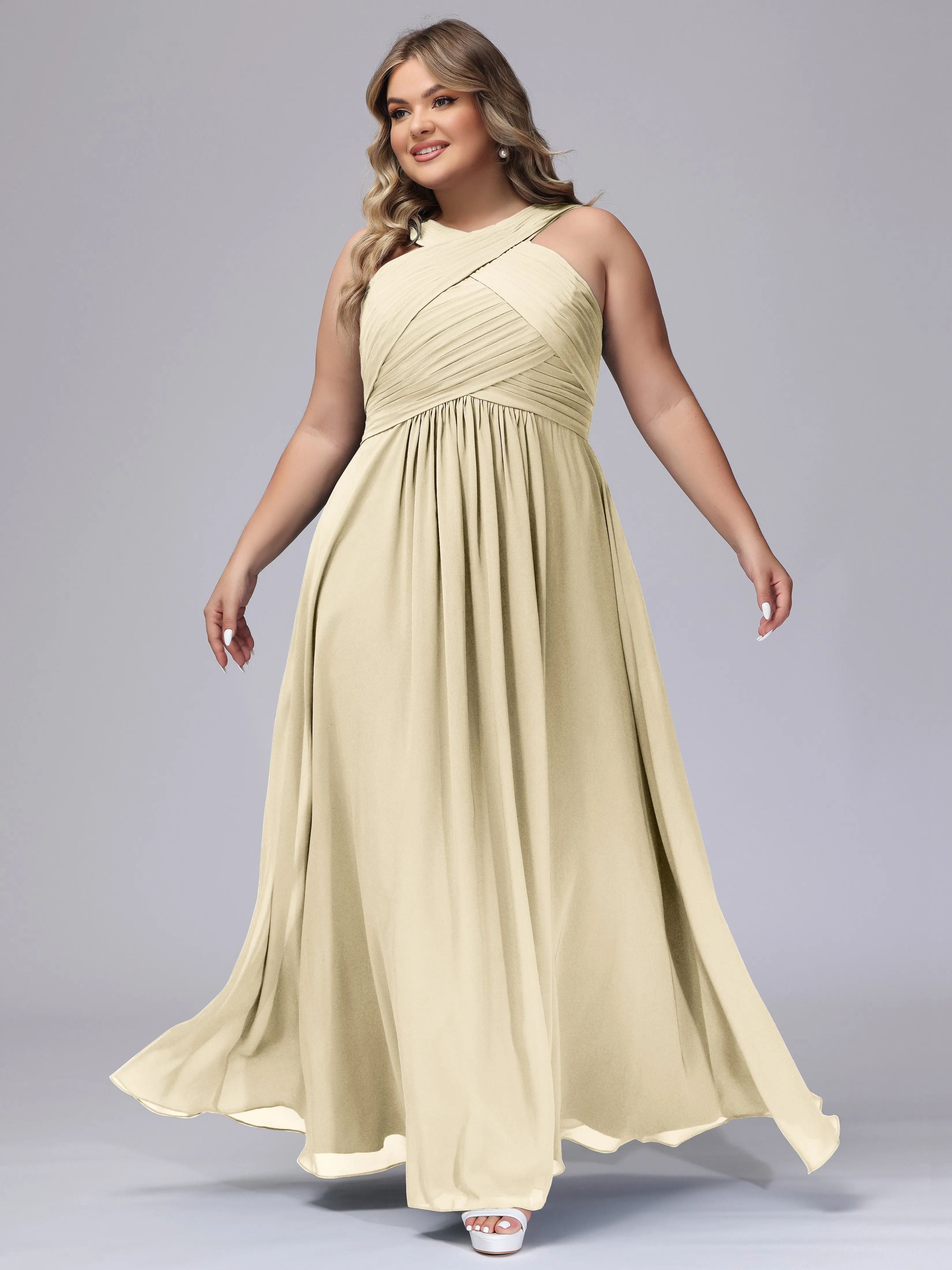 A-line Chiffon Straps  Plus Size Bridesmaid Dresses