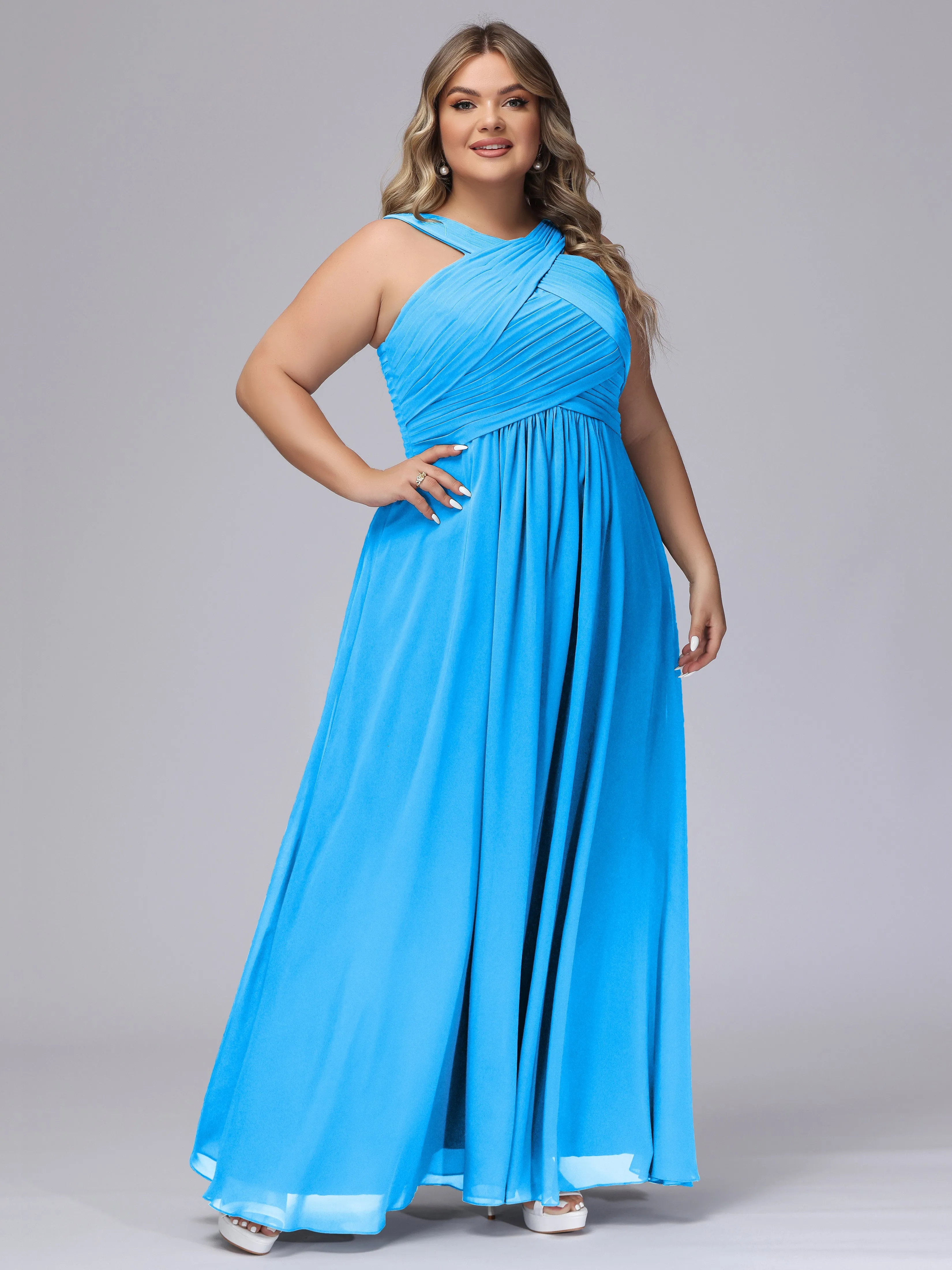 A-line Chiffon Straps  Plus Size Bridesmaid Dresses