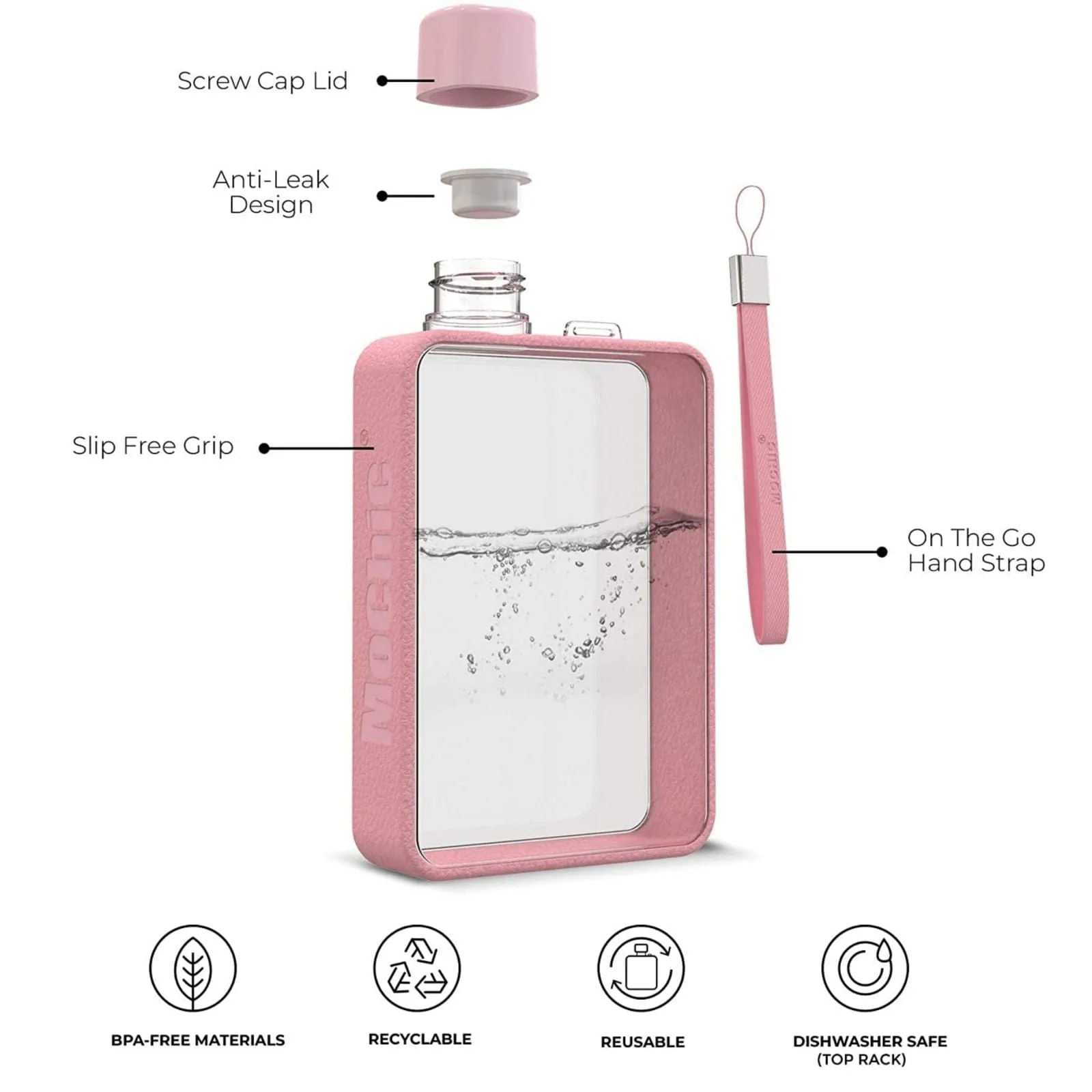 A5 Flat Water Bottle Portable Travel Mug BPA Free Water Bottle (Pink) [ONLINE ONLY]