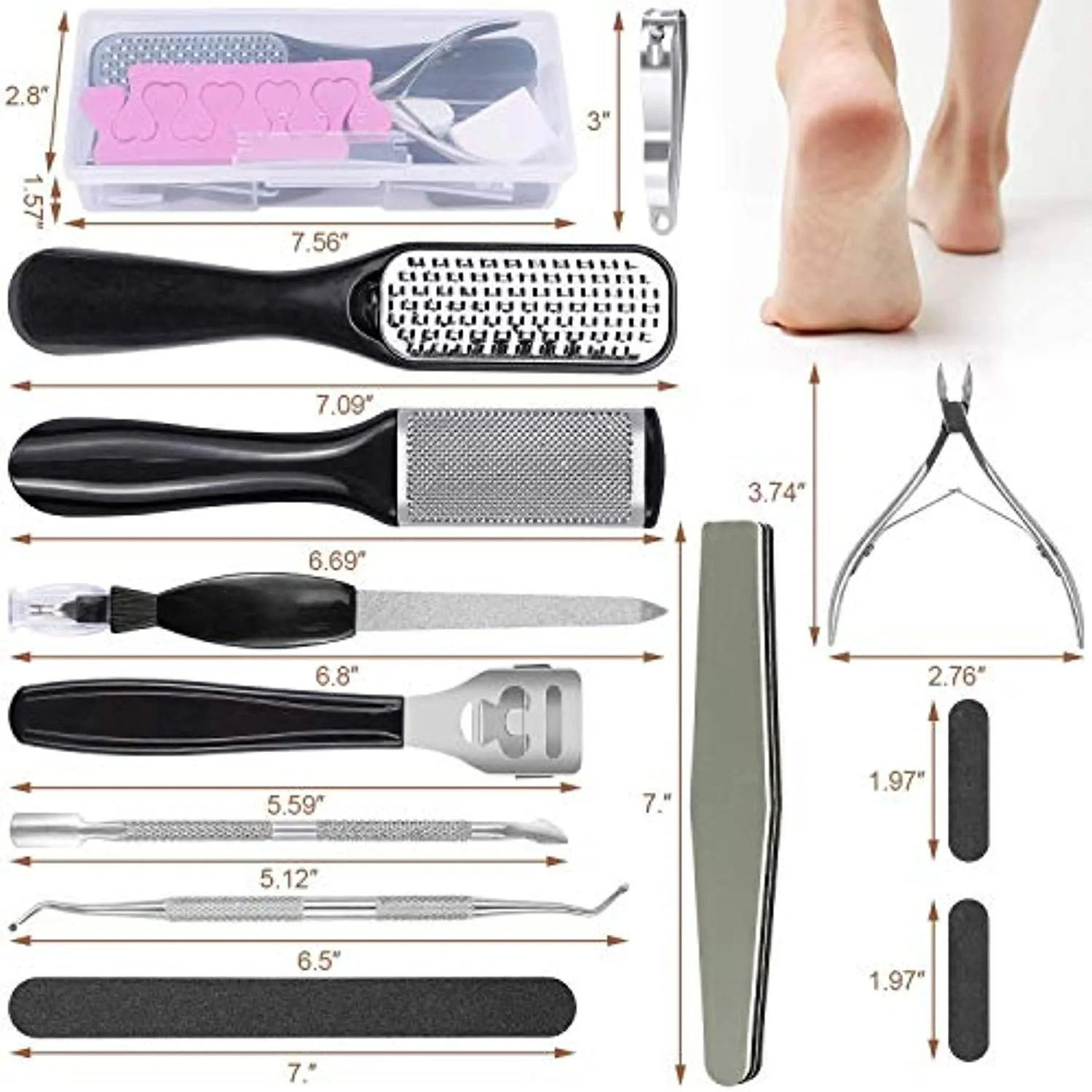 Adampark 23 in 1Pedicure Kit,Professional Pedicure Tools Set for Foot Clean Care,Nail Clippers Foot File Callus Remover Scraper Rasp Care Kits, Cuticle Care Kits for Women, Men, Salon,Home