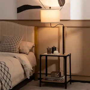 Adjustable Black Floor Lamp with USB Charging Ports
