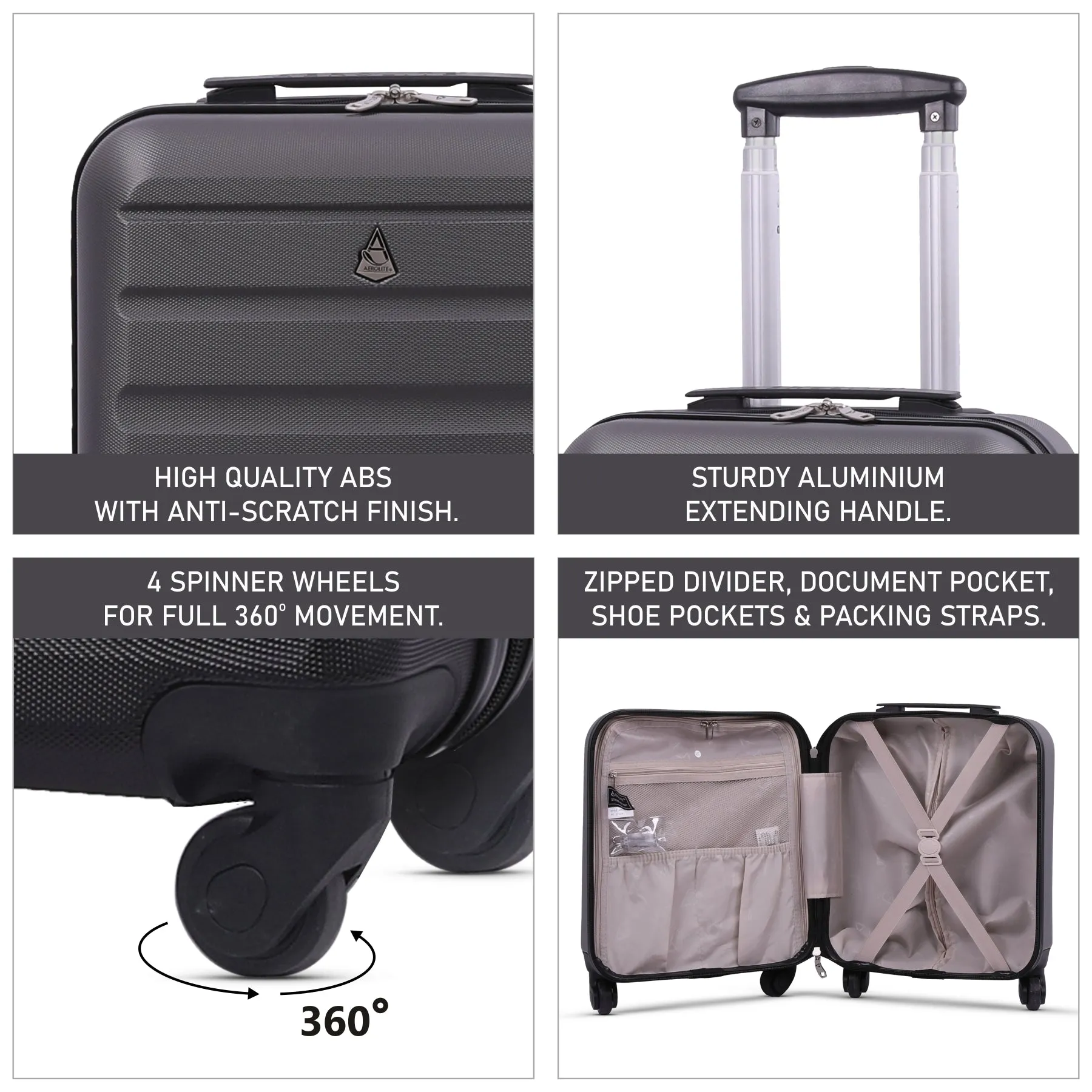 Aerolite 45x36x20 Easyjet Maximum Size Hard ShellCarry On Hand Cabin Luggage Underseat Flight Bag Suitcase 45x36x20 with 4 Wheels set of 2