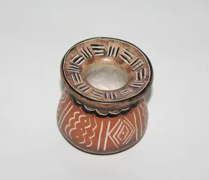 African Vase Soapstone Pottery Tribal Designs Etched in Burnished Browns Kenya 3"H X 2.5"D X 9"C