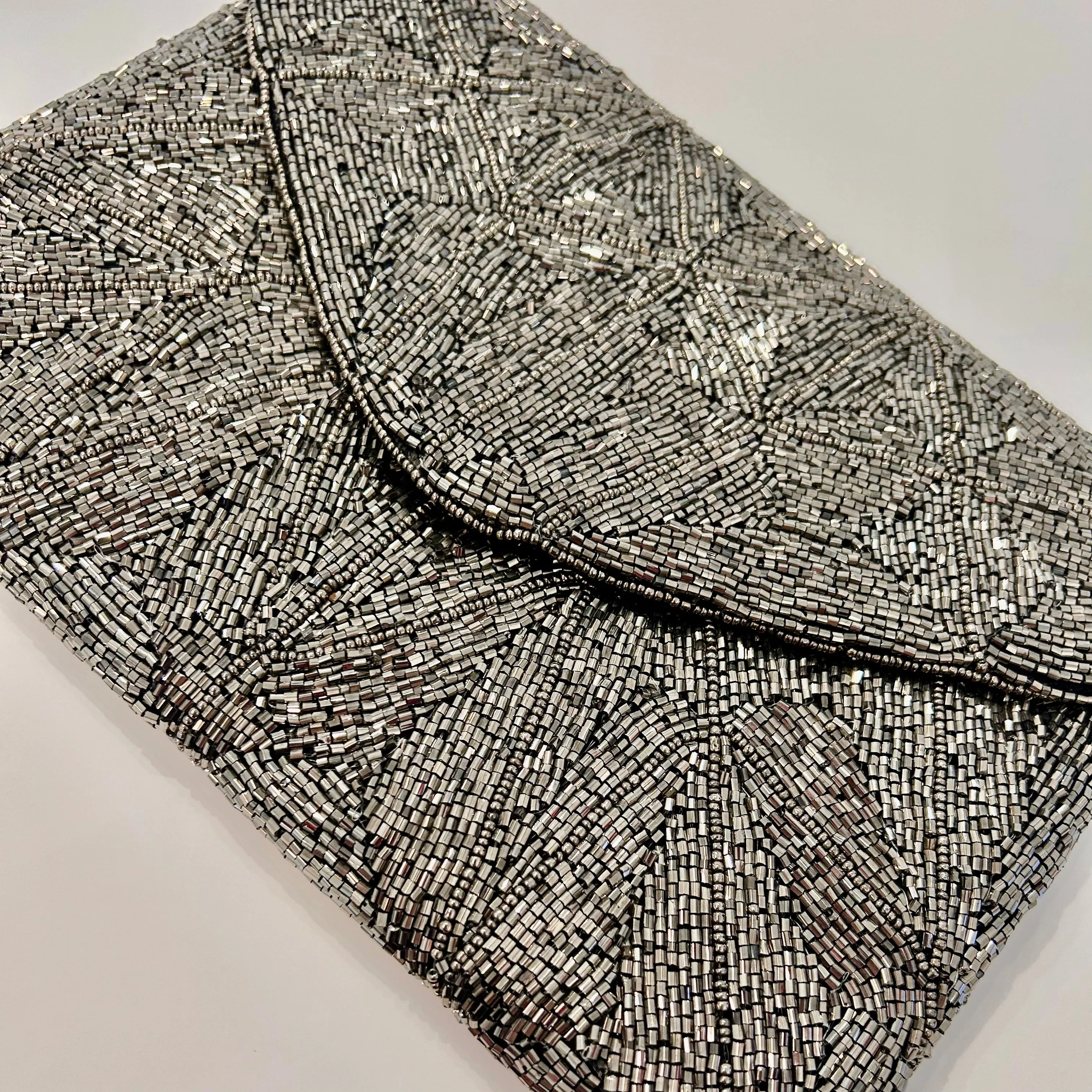 All-event-ready Sparkly Beaded Charcoal and Blue Clutch