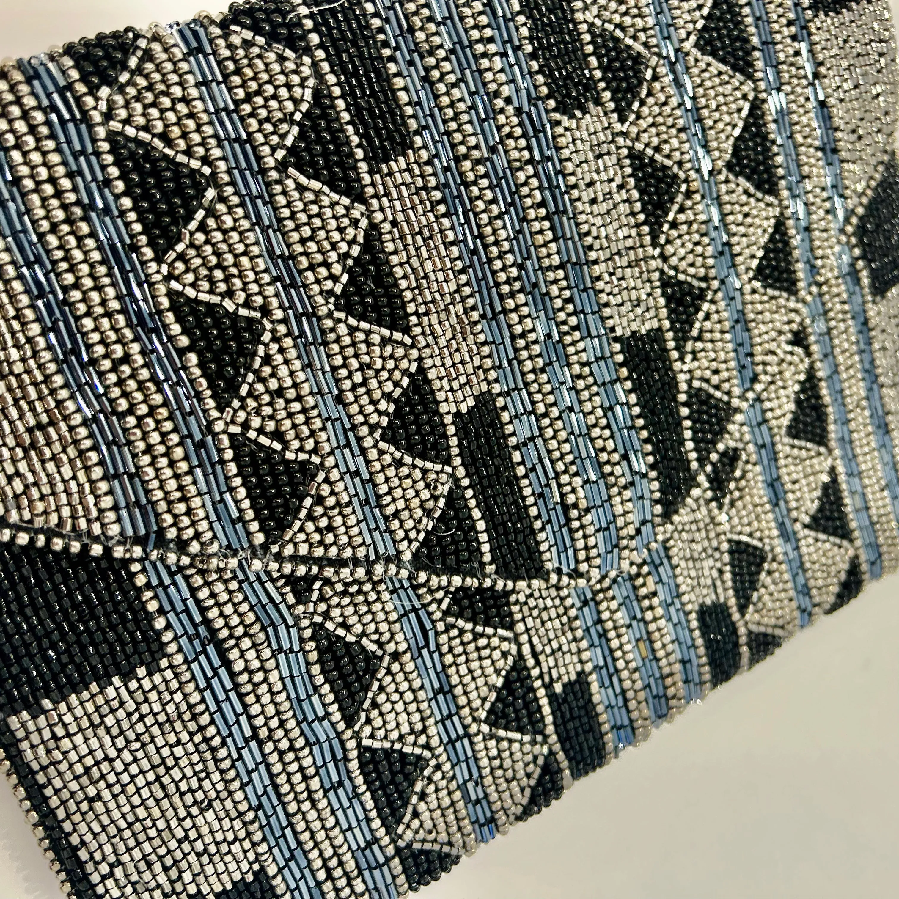 All-event-ready Sparkly Beaded Charcoal and Blue Clutch
