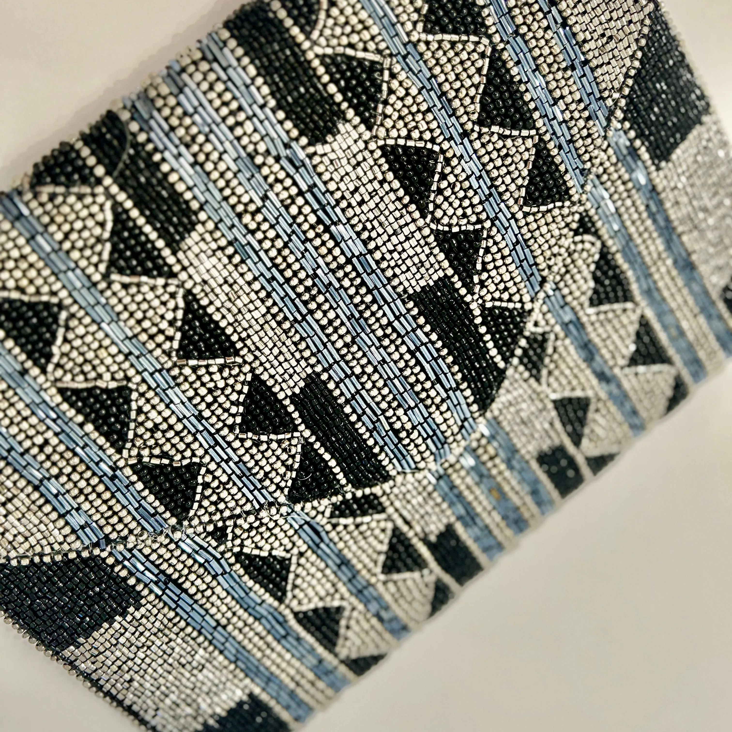 All-event-ready Sparkly Beaded Charcoal and Blue Clutch