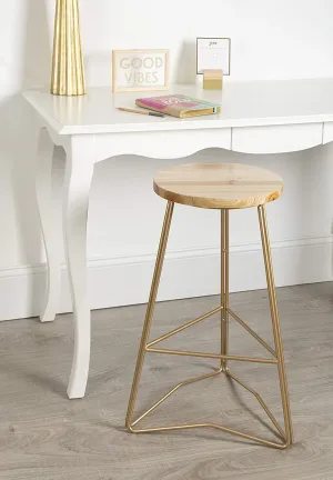 Amazing Quality Gideon 25 Bar Stool in Natural Wood & Rose Gold Metal Frame! Retails $215 