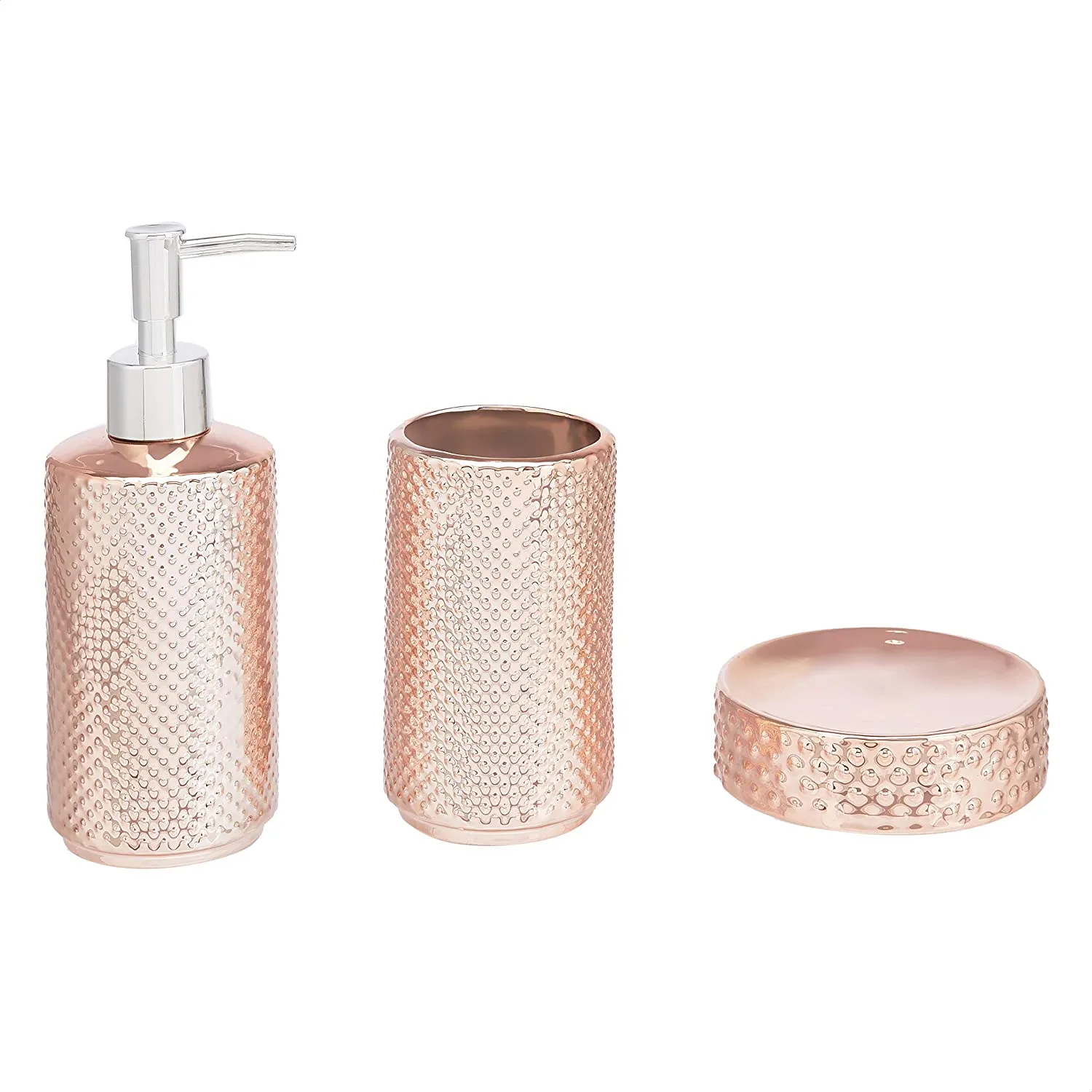 Amazon Basics 3-Piece Ceramic Bathroom Accessories Set, Gold