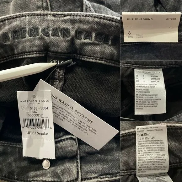 American Eagle Outfitters Gray Soft Knit Hi Rise Jegging Jeans 8 NWT