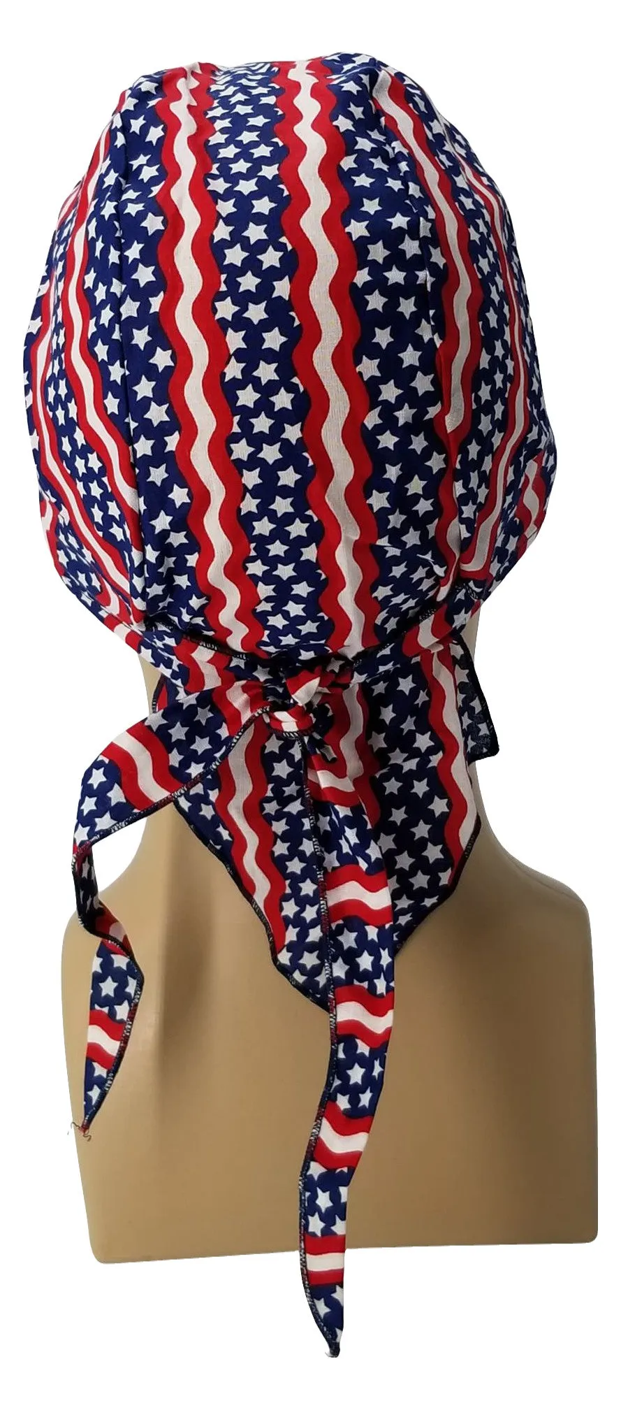 American Flag Bandana Dorag with Sweatband Doo Rag Made America USA Motorcycle Skull Cap Cotton Helmet Liner