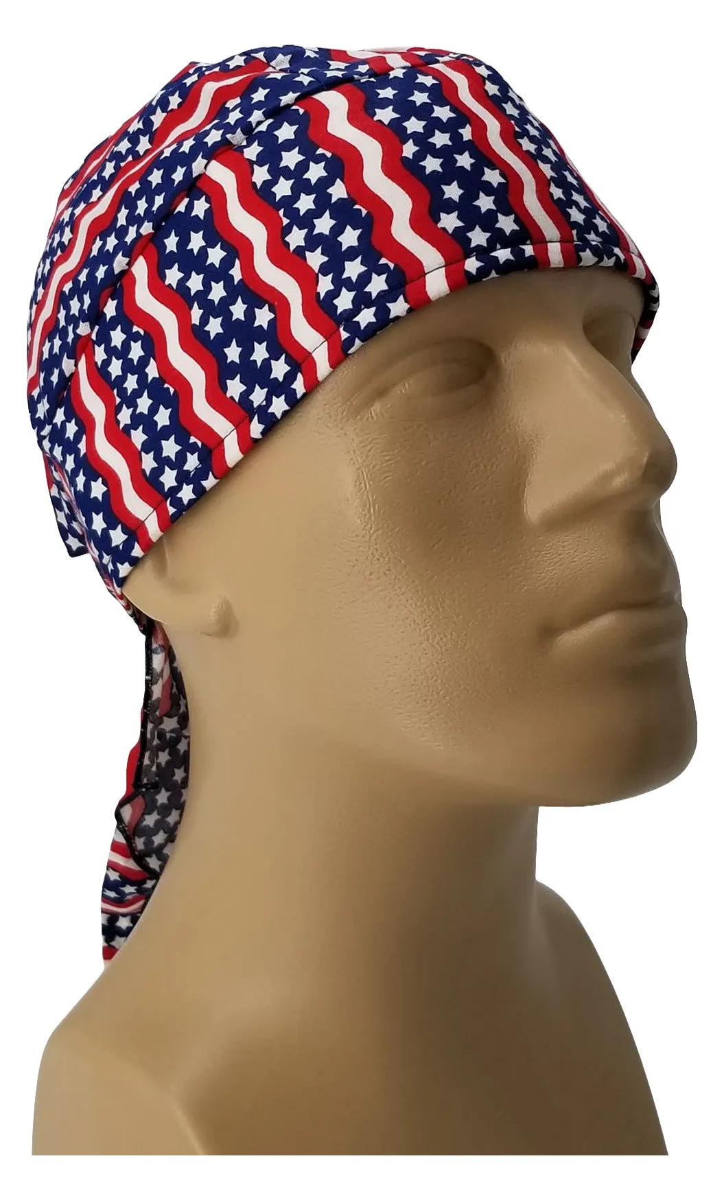 American Flag Bandana Dorag with Sweatband Doo Rag Made America USA Motorcycle Skull Cap Cotton Helmet Liner