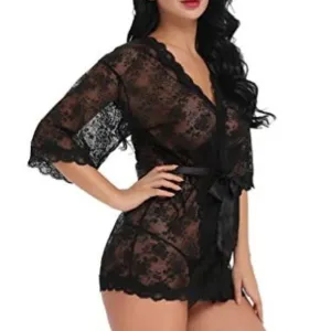 Amorbella Women Lace Babydoll Lingerie Kimono Set