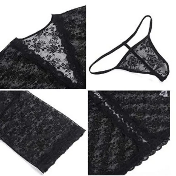 Amorbella Women Lace Babydoll Lingerie Kimono Set