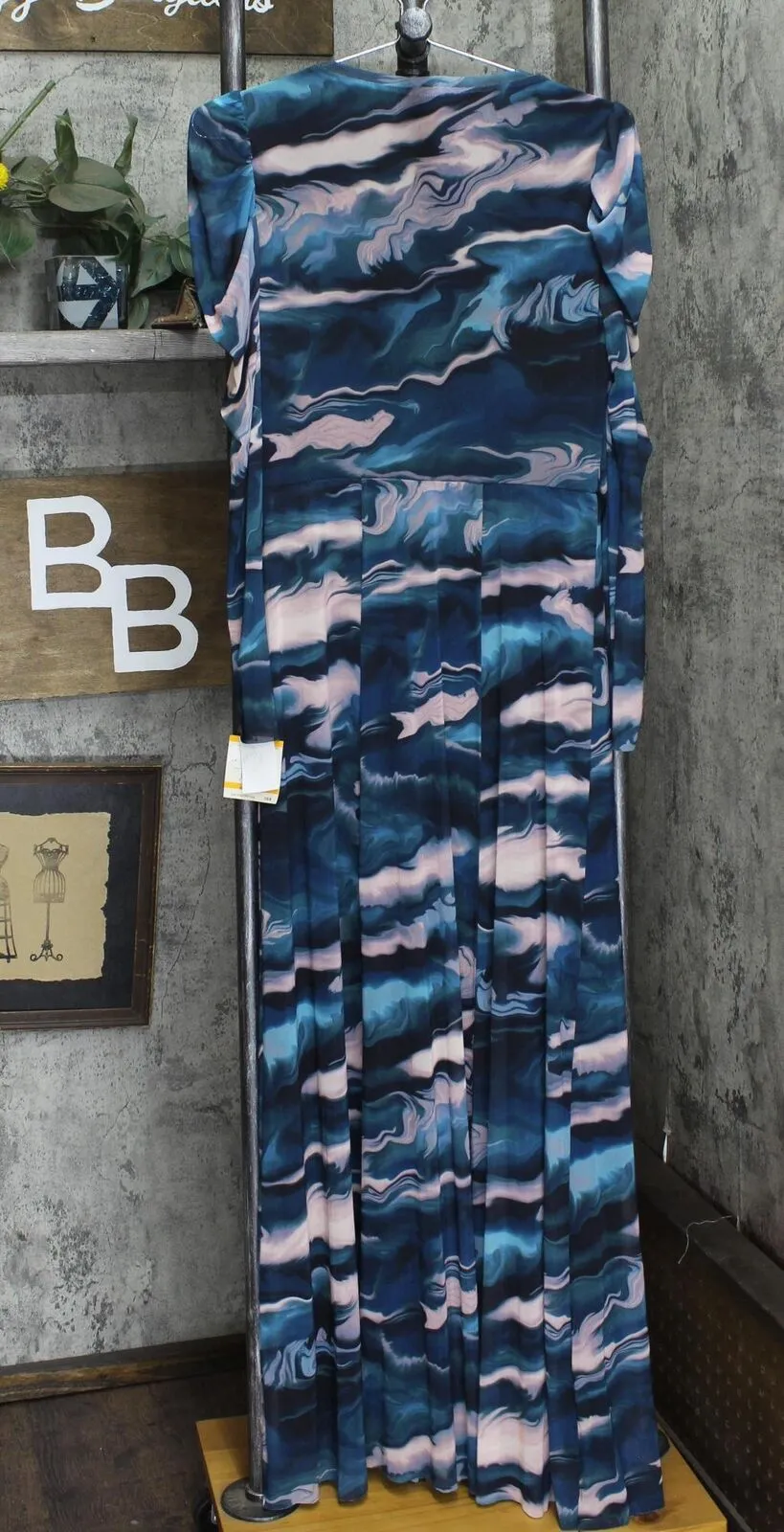 Anne Klein Women's Printed Puff-Sleeve Maxi Dress 10856417 Blue Ocean Multi S