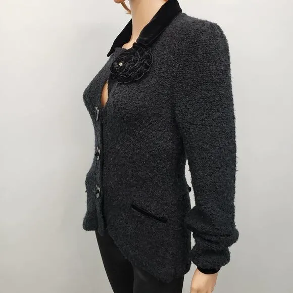 Anthropologie Guinevere Coming Up Roses Jacket Size S Vintage Black Wool Blend