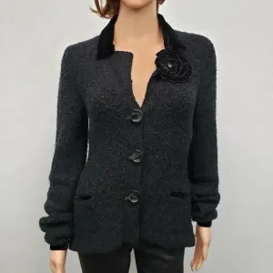 Anthropologie Guinevere Coming Up Roses Jacket Size S Vintage Black Wool Blend