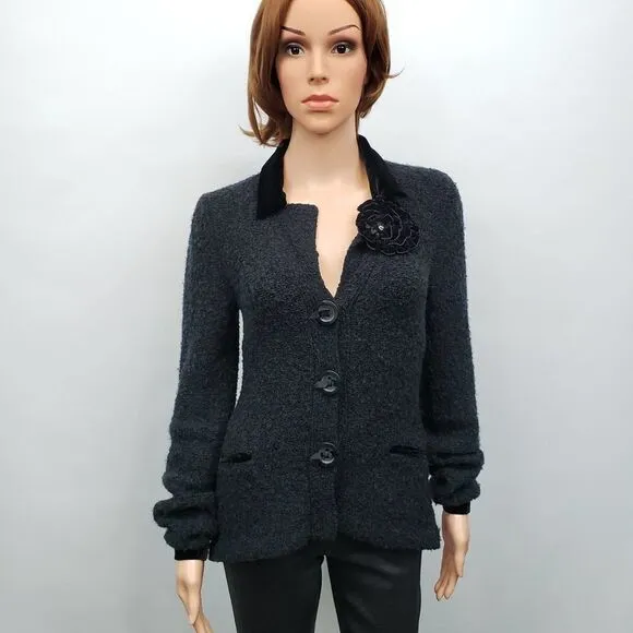 Anthropologie Guinevere Coming Up Roses Jacket Size S Vintage Black Wool Blend