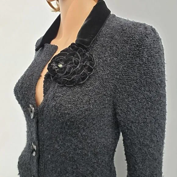 Anthropologie Guinevere Coming Up Roses Jacket Size S Vintage Black Wool Blend