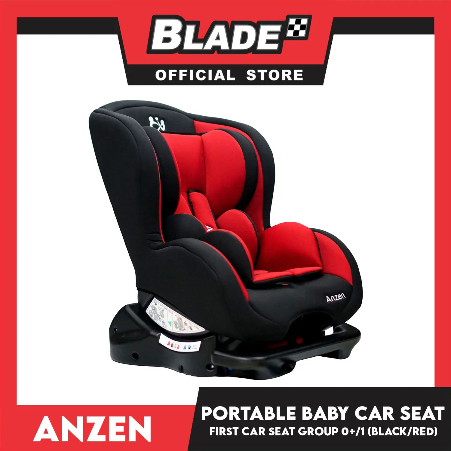 Anzen Portable Child Safety Car Seat Convertible Car Seat, First Car Seat Group 0 /1 (Black/Red) Suitable for Infant, Children Birth up to 4 Years