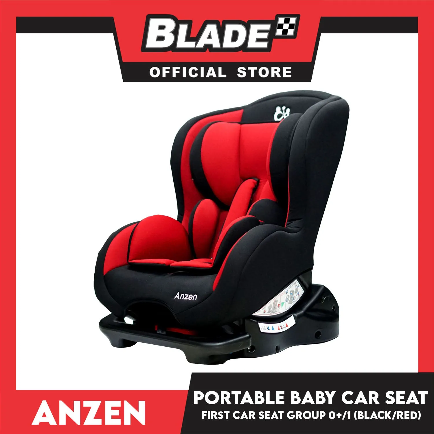 Anzen Portable Child Safety Car Seat Convertible Car Seat, First Car Seat Group 0 /1 (Black/Red) Suitable for Infant, Children Birth up to 4 Years