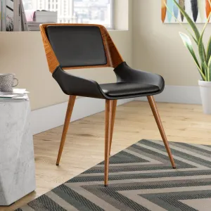 Armen Living LCPNSIWABR Panda Side Chair in Black and Walnut Wood Finish! Retails $221 