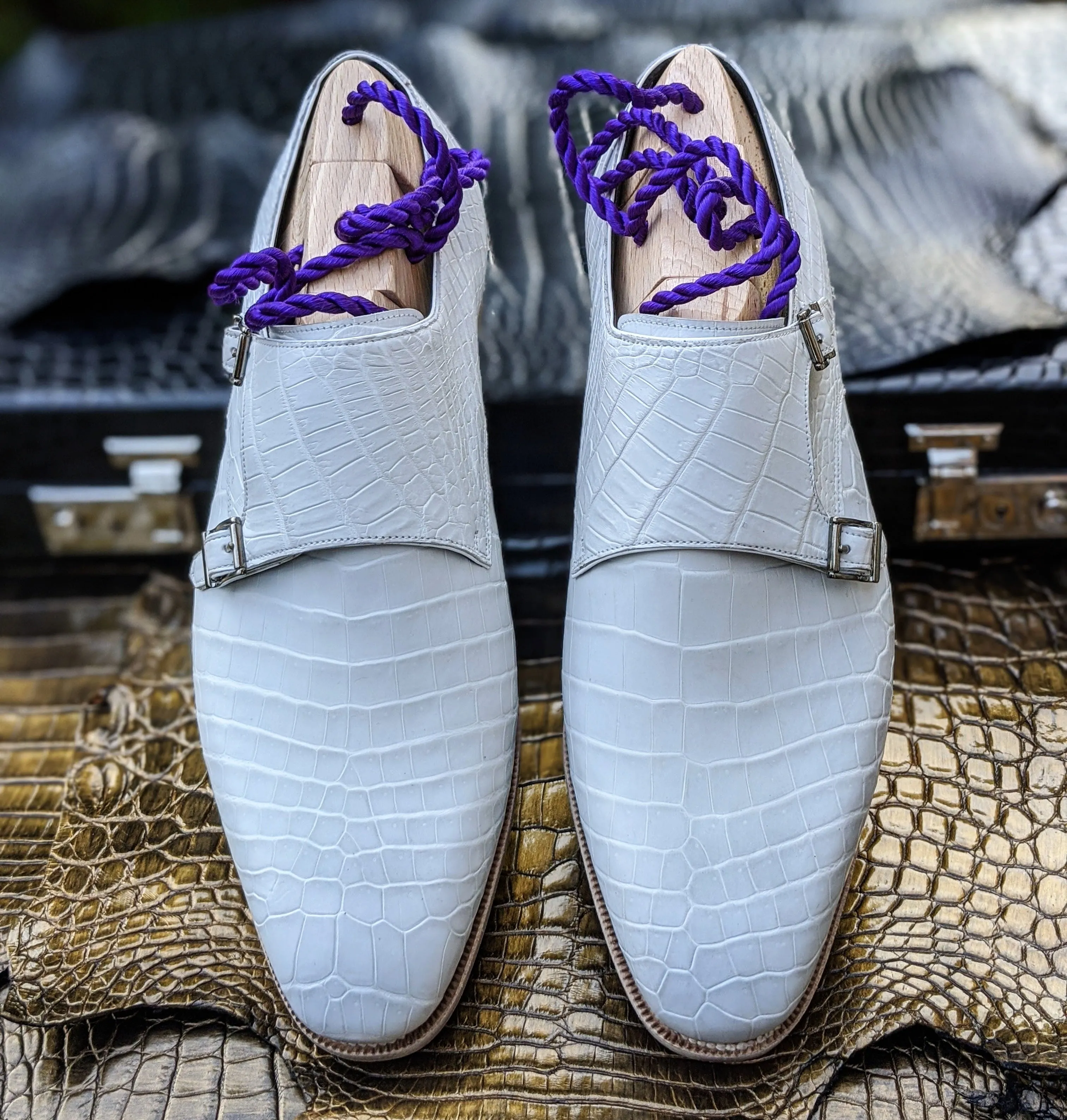 Ascot Double Monk - White Alligator