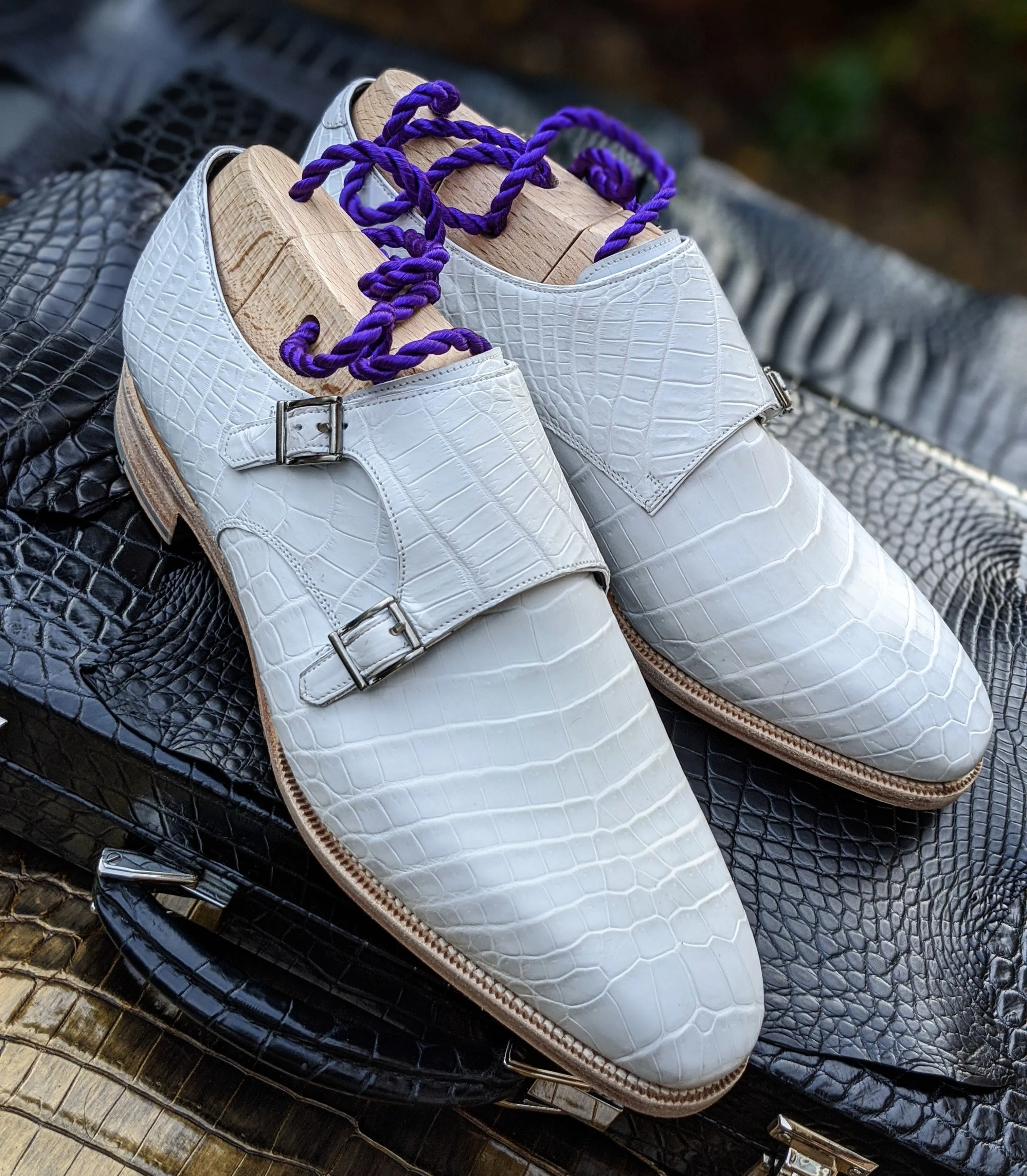 Ascot Double Monk - White Alligator