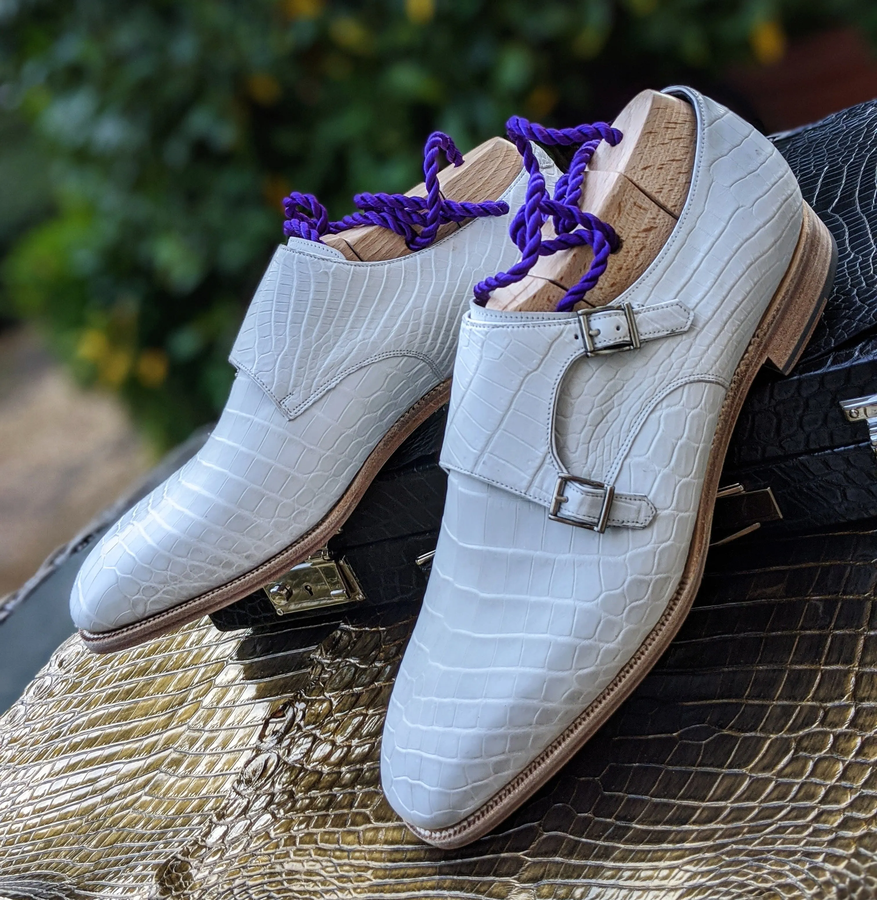 Ascot Double Monk - White Alligator