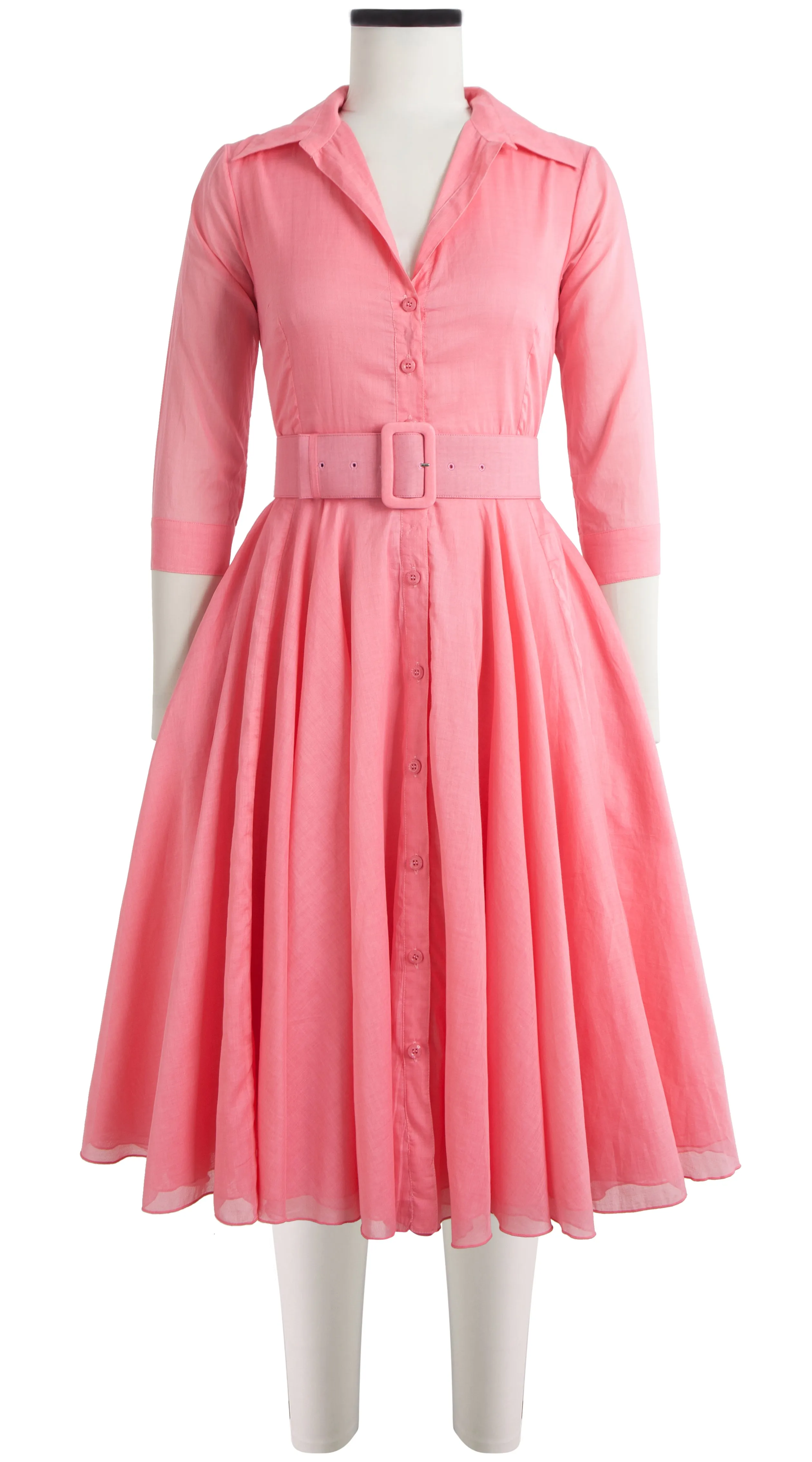 Aster Dress Shirt Collar 3/4 Sleeve Midi Length Cotton Musola_Solid_Soft Peach