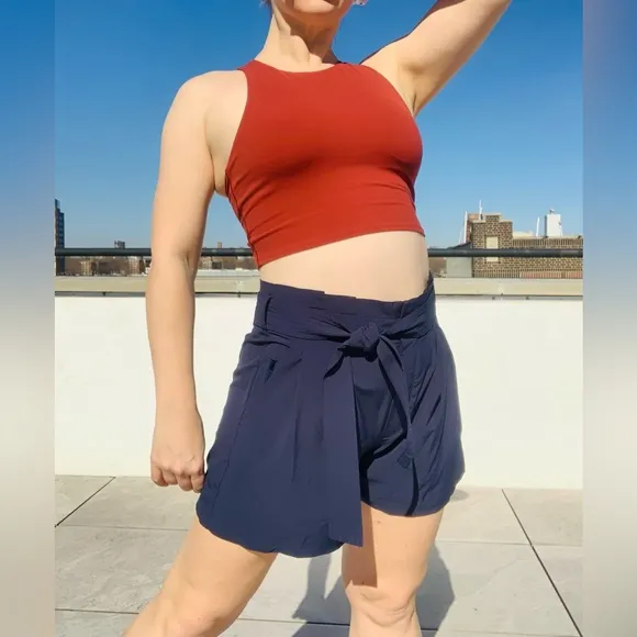 Athleta High Waist Navy Blue Pull Up Shorts Effortless Style Classy Meets Sporty