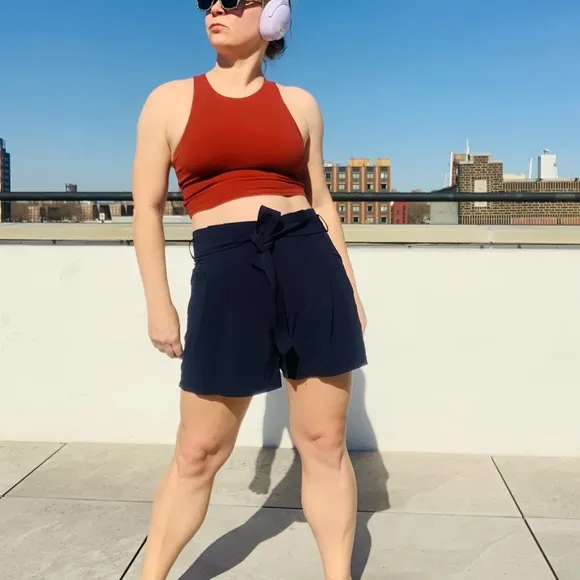 Athleta High Waist Navy Blue Pull Up Shorts Effortless Style Classy Meets Sporty
