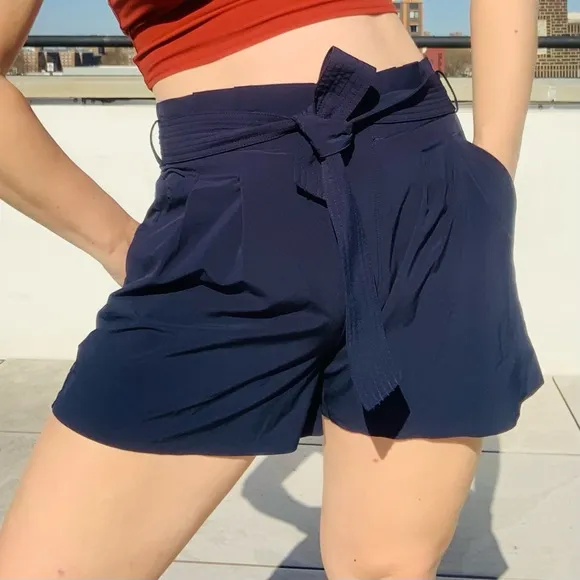 Athleta High Waist Navy Blue Pull Up Shorts Effortless Style Classy Meets Sporty