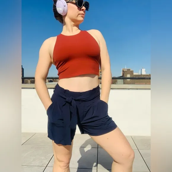 Athleta High Waist Navy Blue Pull Up Shorts Effortless Style Classy Meets Sporty