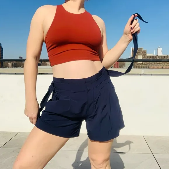 Athleta High Waist Navy Blue Pull Up Shorts Effortless Style Classy Meets Sporty
